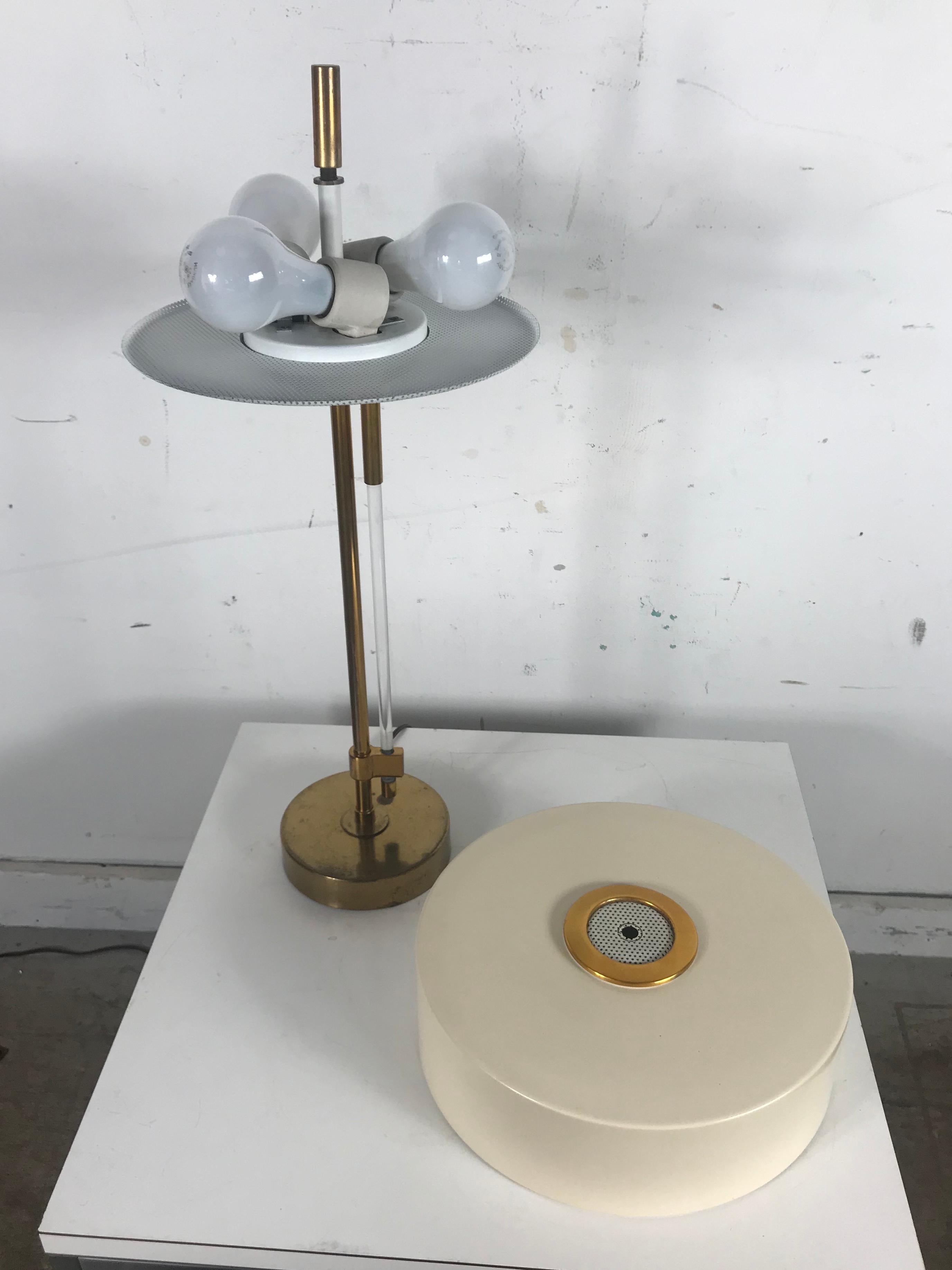 Stunning Modernist Brass, Painted Metal and Lucite Lamp by Mutual Sunset Lamp Co 3