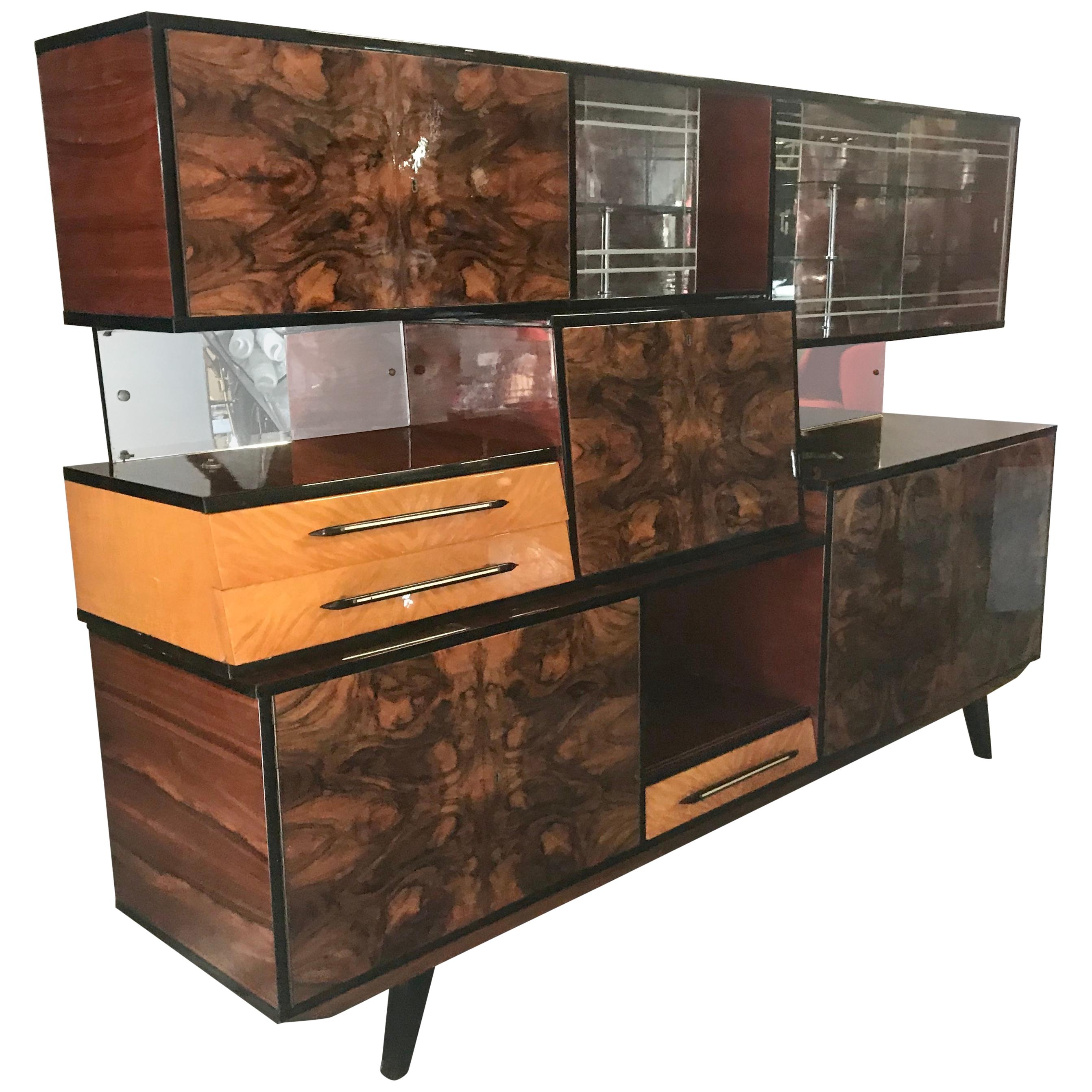Stunning Modernist Exotic Burl Wood Cabinet/Bar Attributed to Osvaldo Borsani
