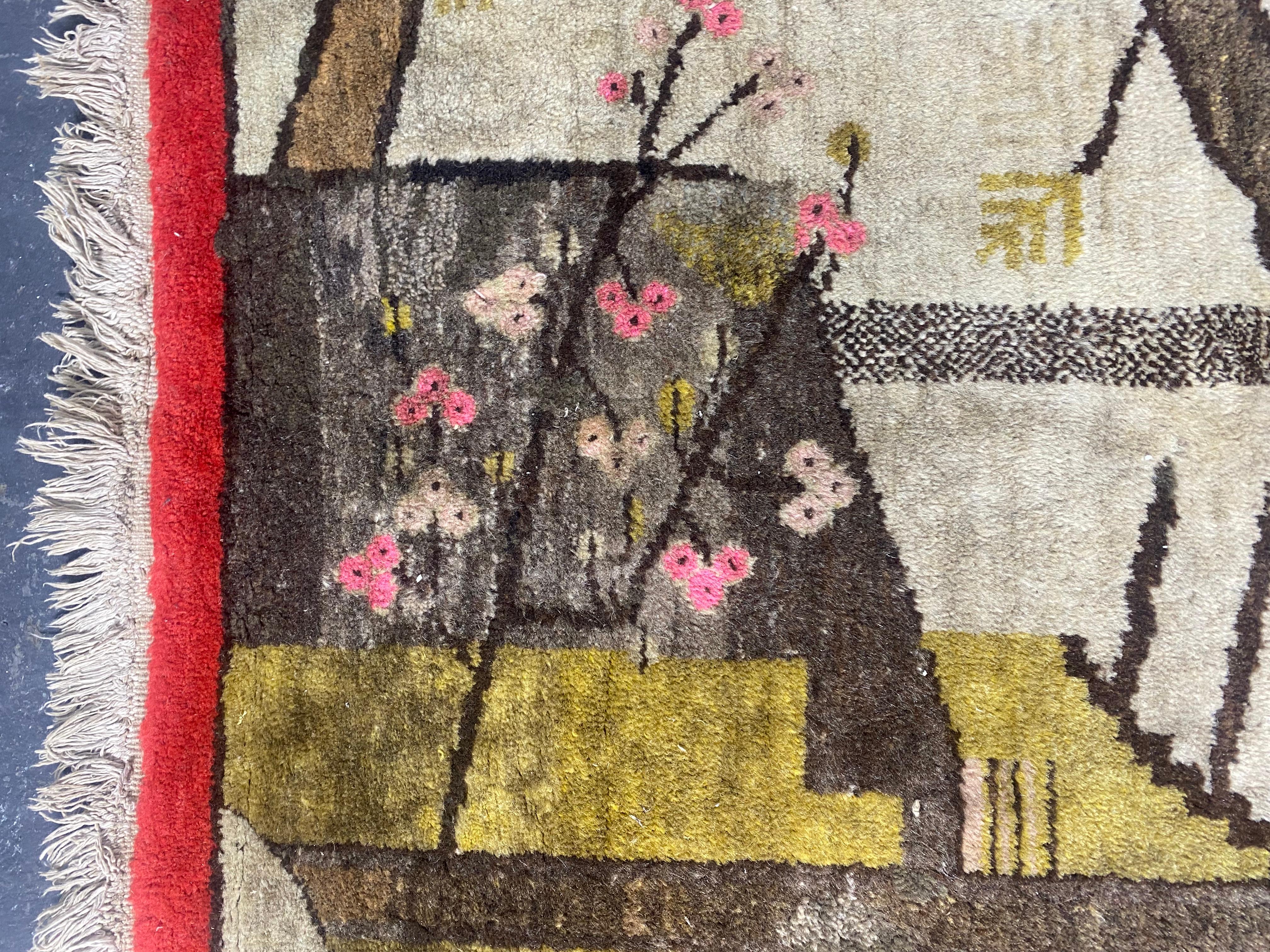 Atemberaubender modernistischer / Volkskunst- / chinesischer Art-Déco-Teppich, Wandbehang (Französisch) im Angebot