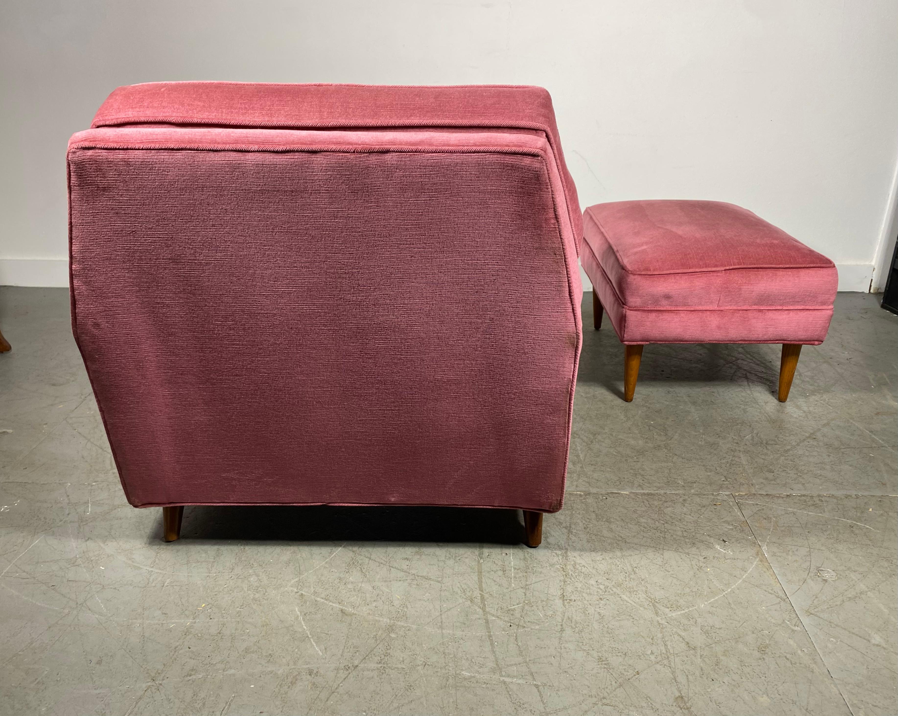 Fabric Stunning Modernist Lounge Chair & Ott Oman by Roger Springer for Dunbar For Sale