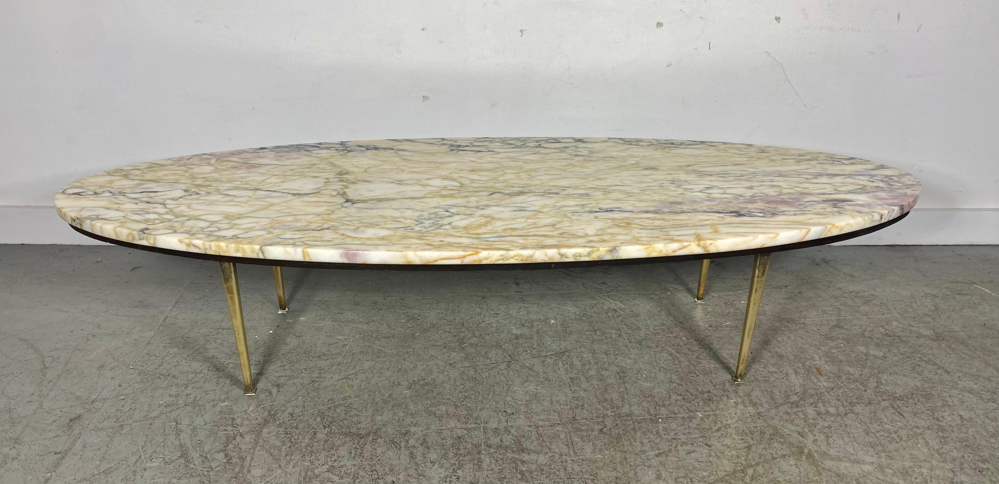 Stunning Modernist oval marble and brass coffee/cocktail table made in Italy  2
