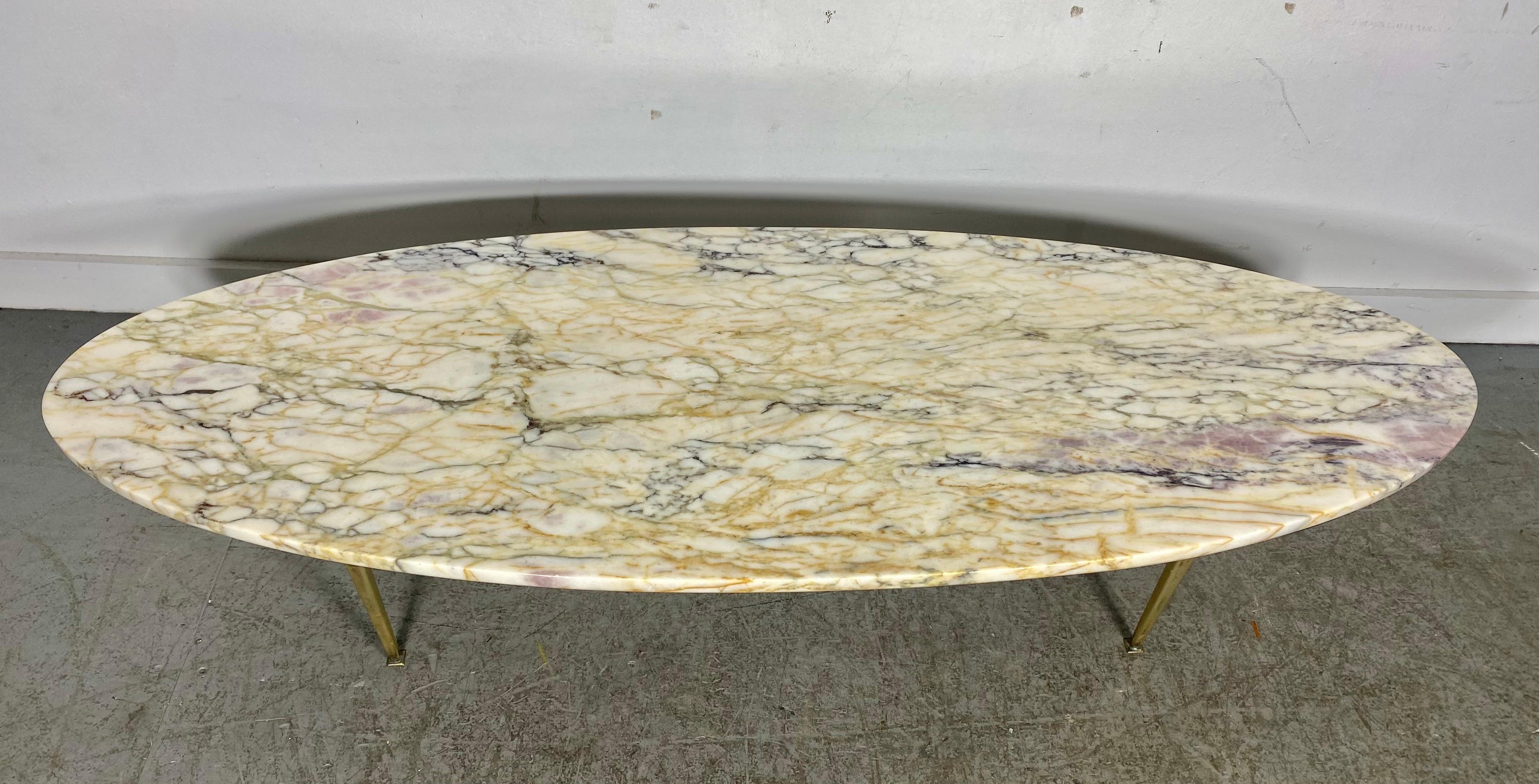 Stunning Modernist oval marble and brass coffee/cocktail table made in Italy  1