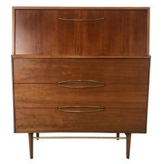 Stunning Modernist Walnut and Brass Dresser/Desk by Helen Hobey Baker