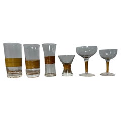 Vintage Stunning Modernist Wicker Wrapped Barware/dessert glasses 53 pieces, assortment 