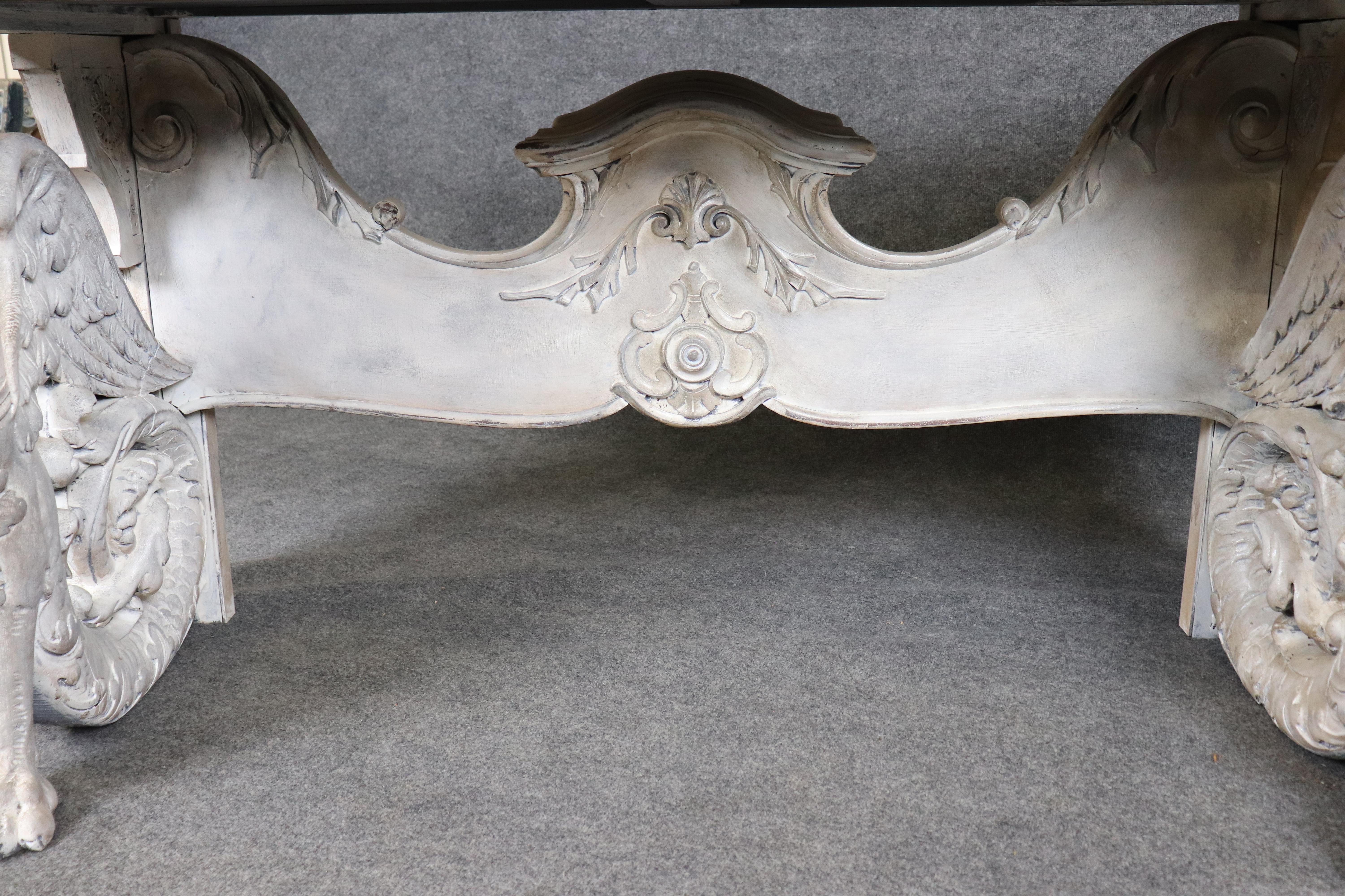 Stunning Monumental Figural Female Sphinx Carved Base Verdi Marble Console Table For Sale 6