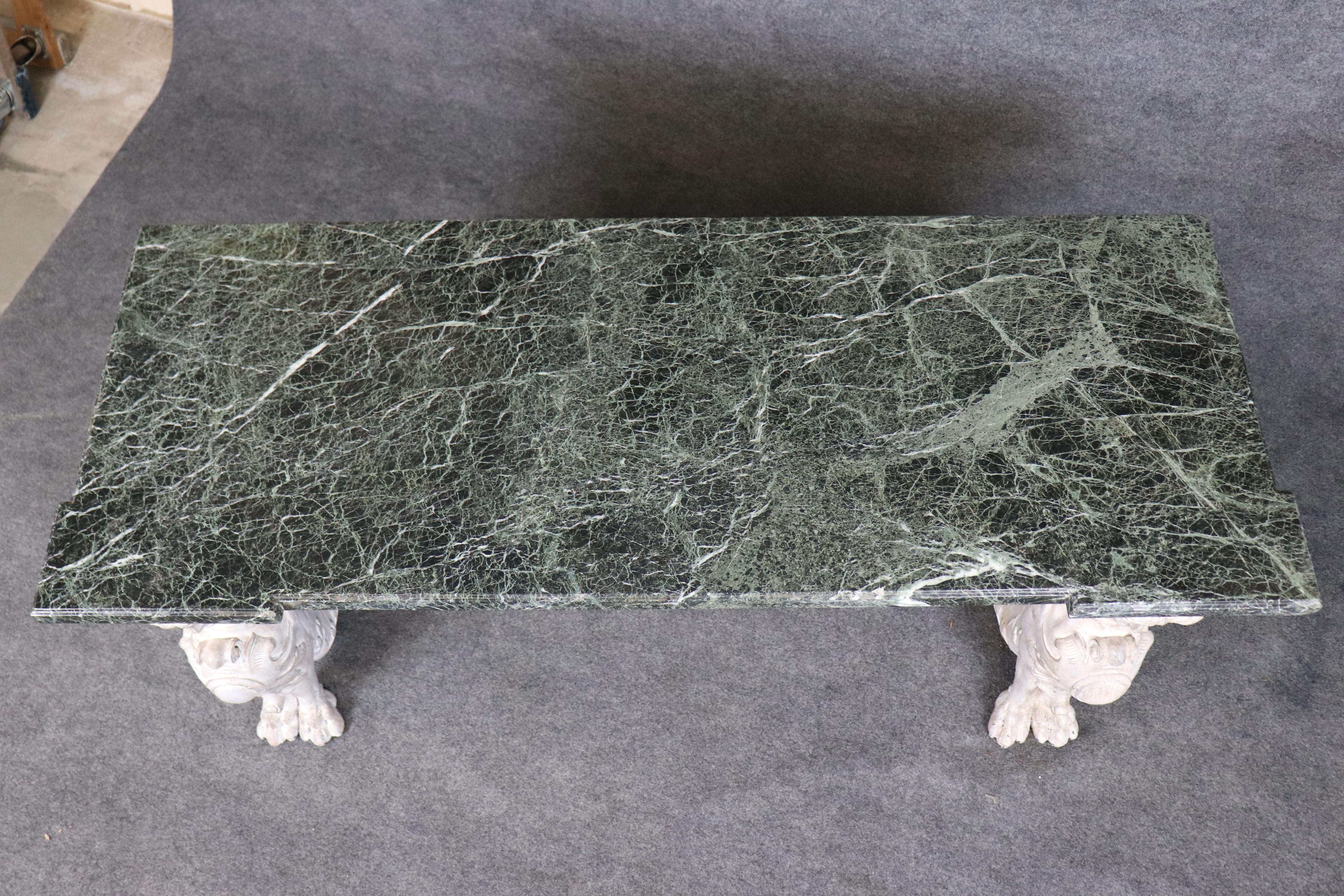 Stunning Monumental Figural Female Sphinx Carved Base Verdi Marble Console Table For Sale 11