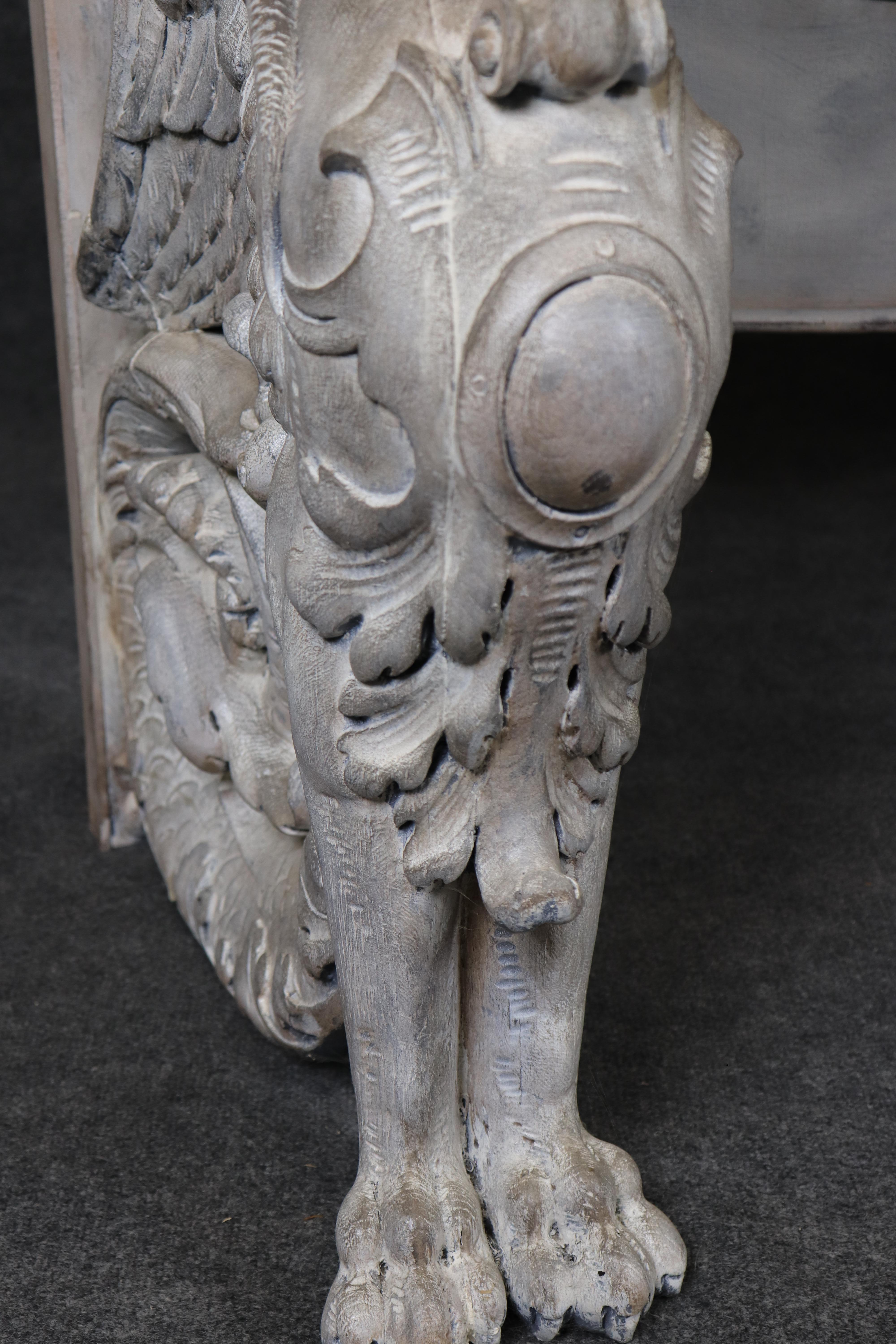 Stunning Monumental Figural Female Sphinx Carved Base Verdi Marble Console Table For Sale 1