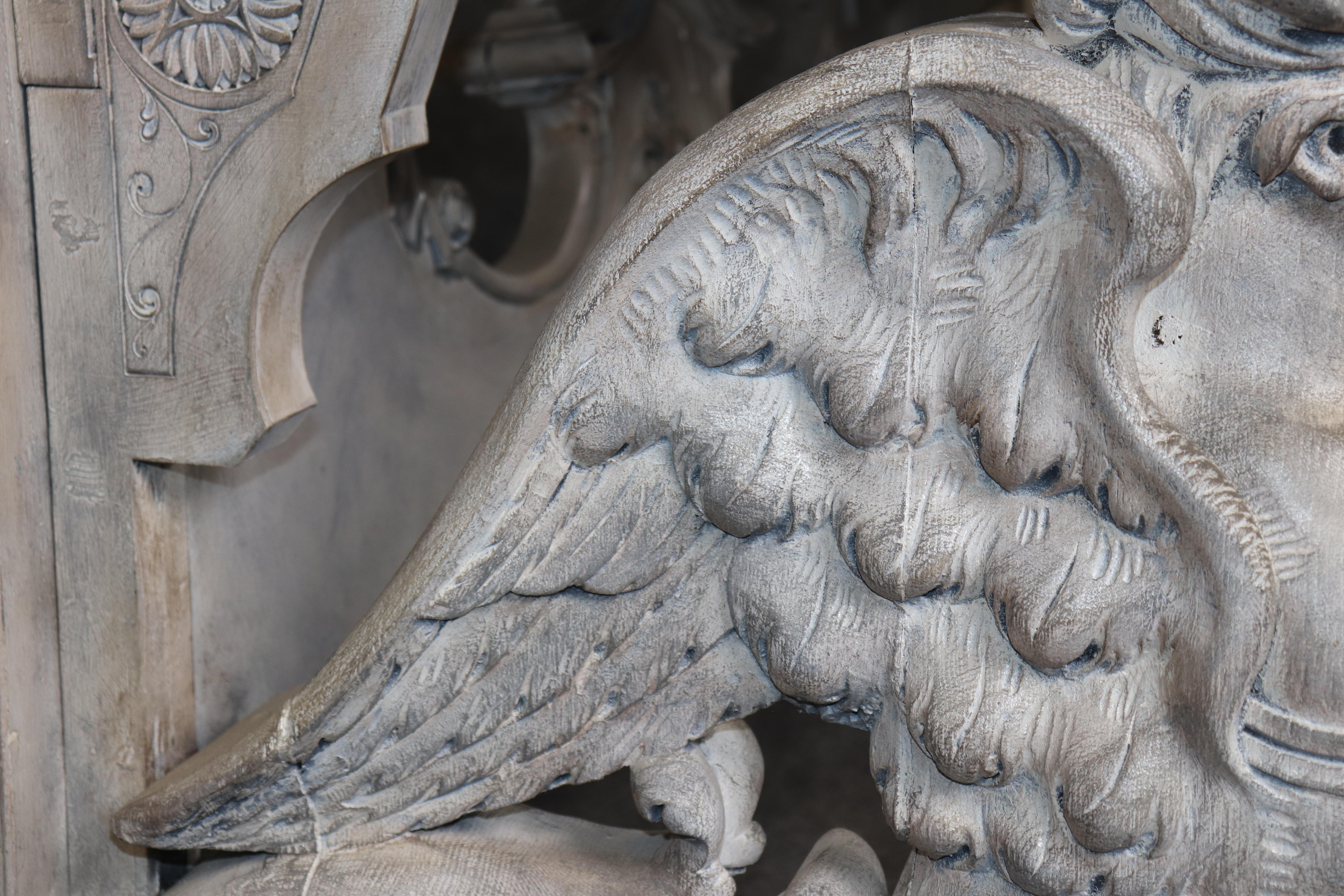 Stunning Monumental Figural Female Sphinx Carved Base Verdi Marble Console Table For Sale 2