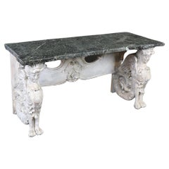 Stunning Monumental Figural Female Sphinx Carved Base Verdi Marble Console Table