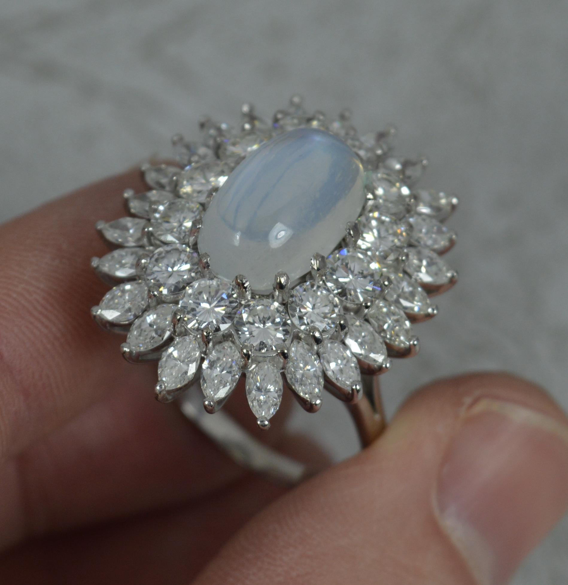 Stunning Moonstone and 5.00ct Diamond 18ct White Gold Cluster Cocktail Ring 4
