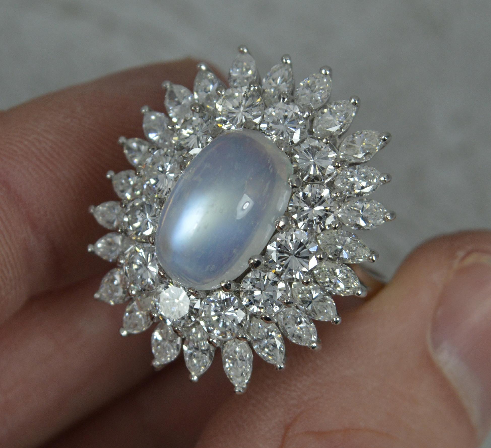 Stunning Moonstone and 5.00ct Diamond 18ct White Gold Cluster Cocktail Ring 5