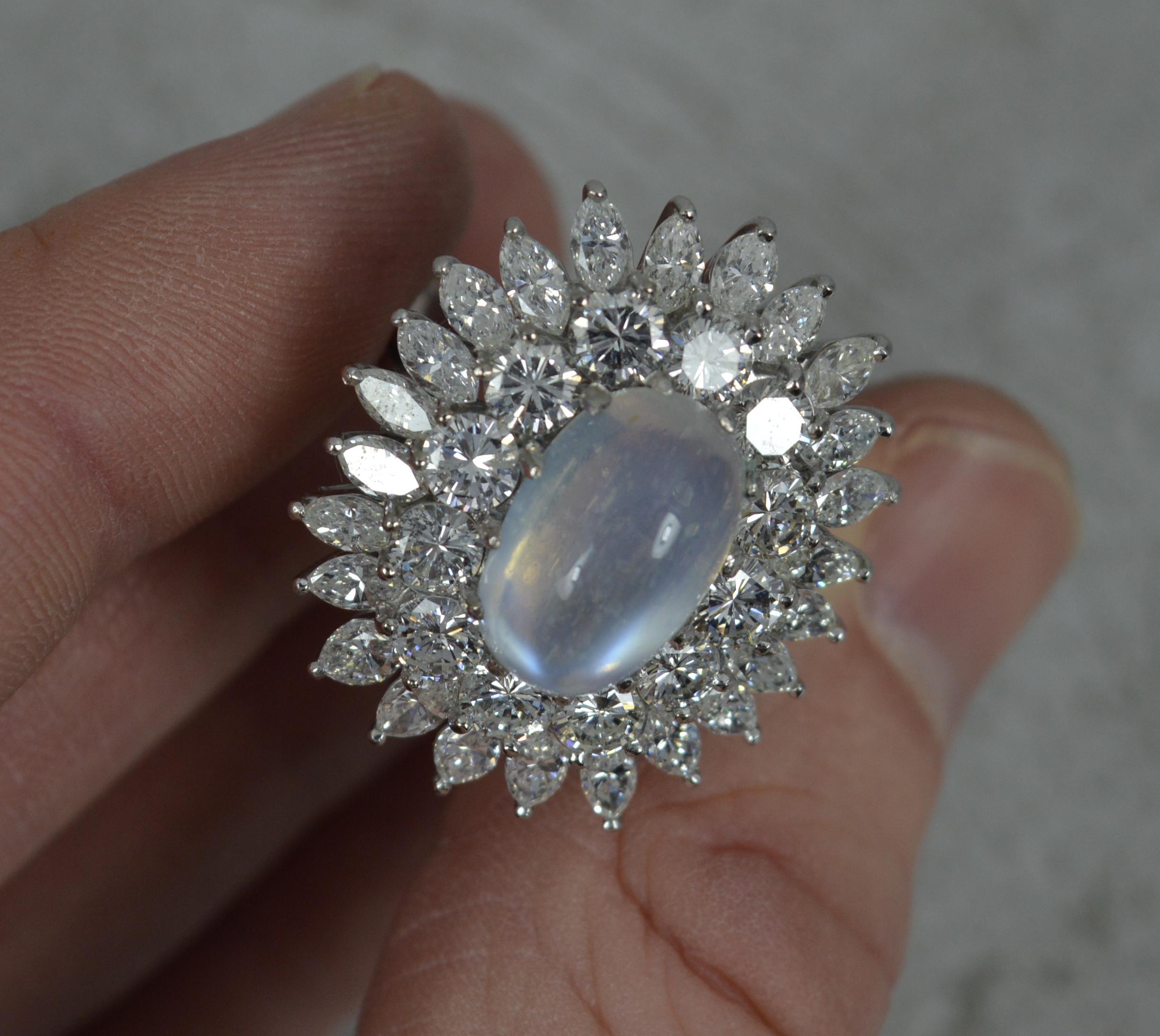 Stunning Moonstone and 5.00ct Diamond 18ct White Gold Cluster Cocktail Ring 6