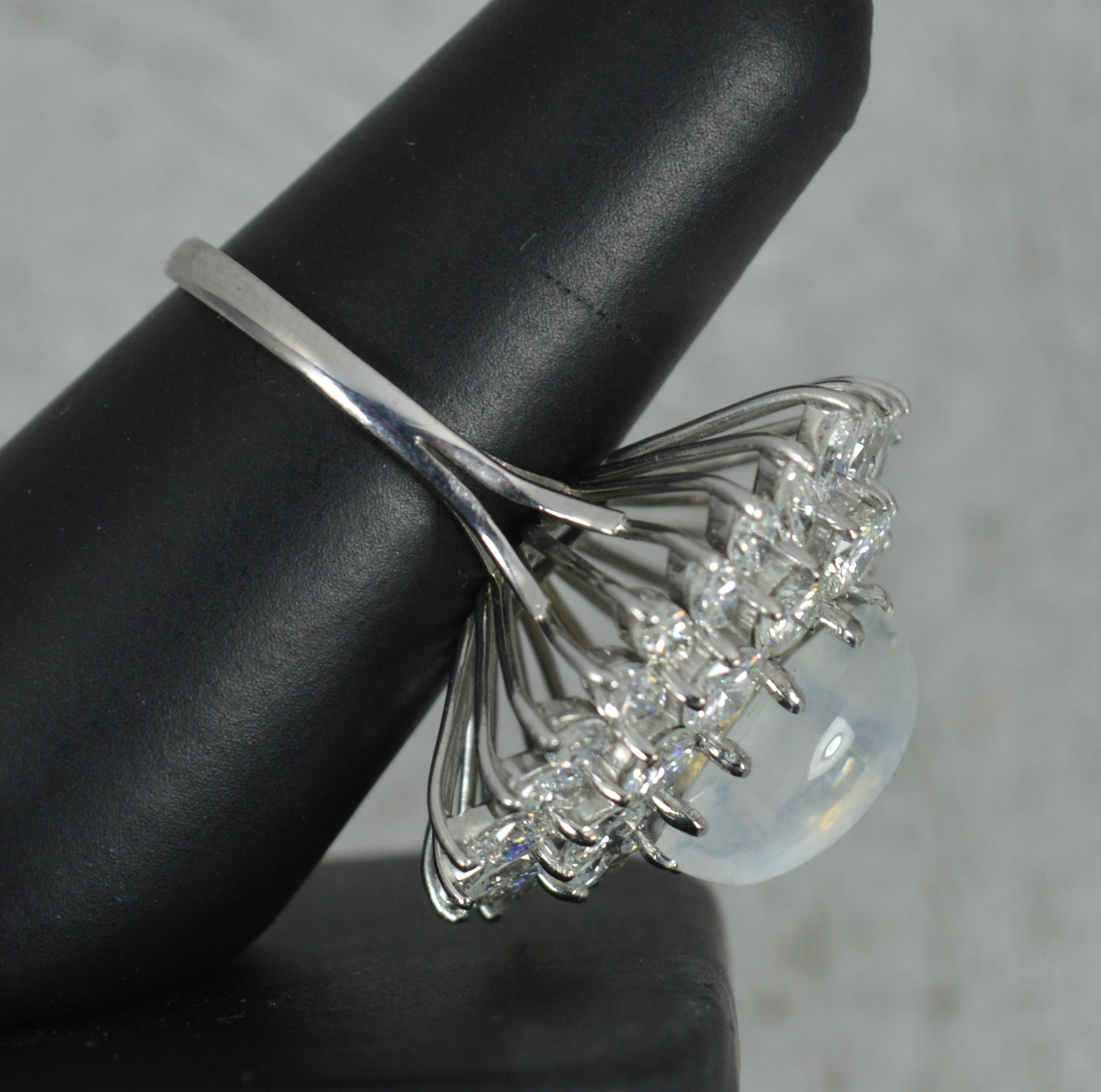 Stunning Moonstone and 5.00ct Diamond 18ct White Gold Cluster Cocktail Ring 9
