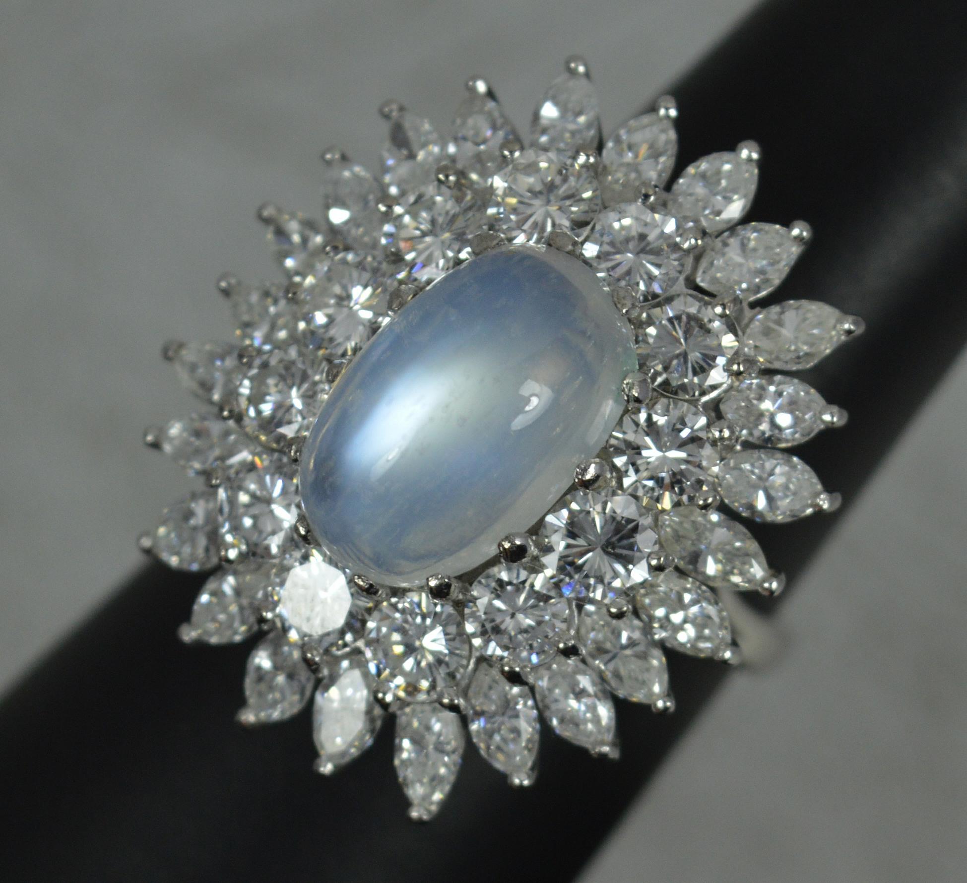 Stunning Moonstone and 5.00ct Diamond 18ct White Gold Cluster Cocktail Ring 10