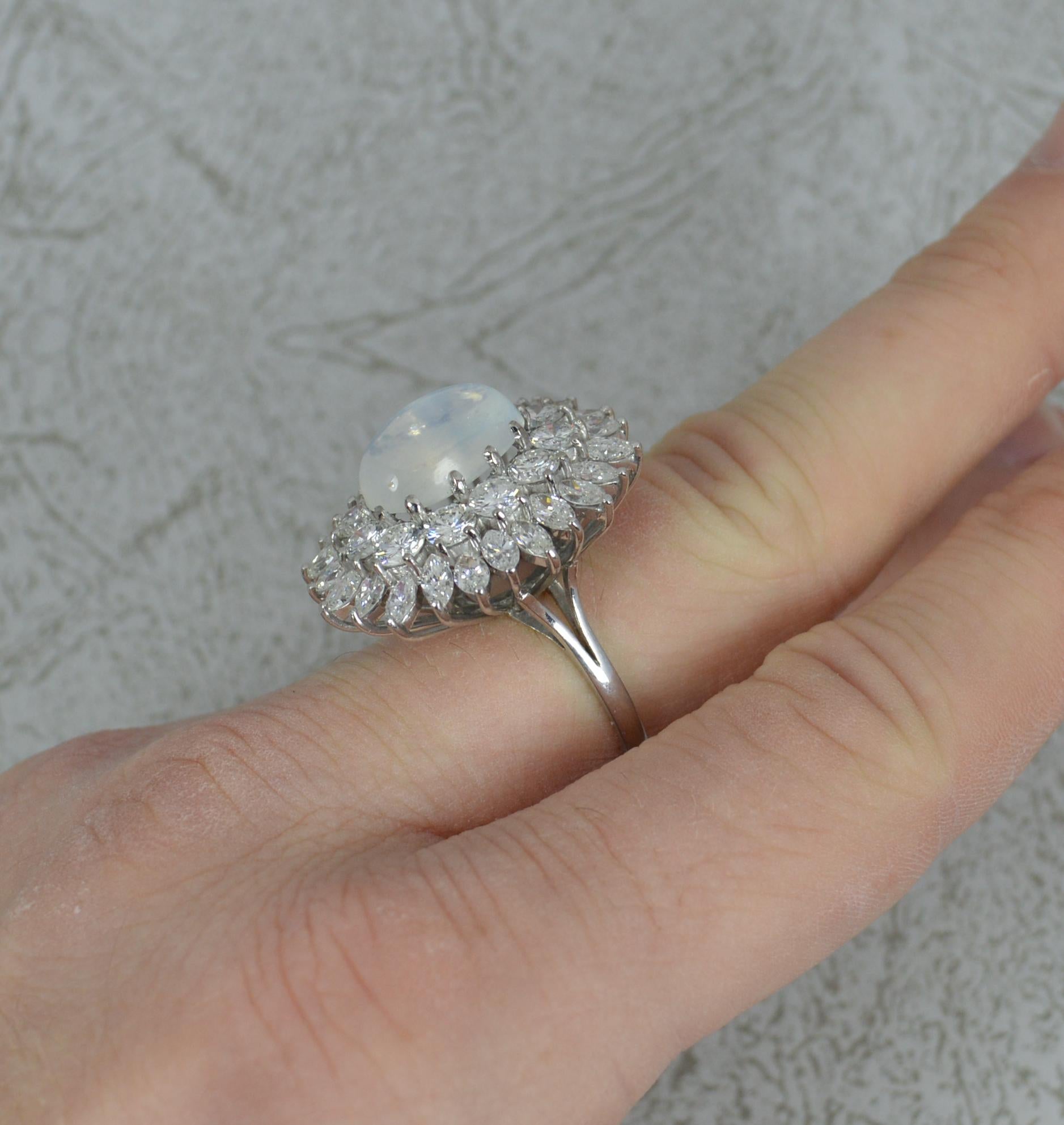 Contemporary Stunning Moonstone and 5.00ct Diamond 18ct White Gold Cluster Cocktail Ring For Sale