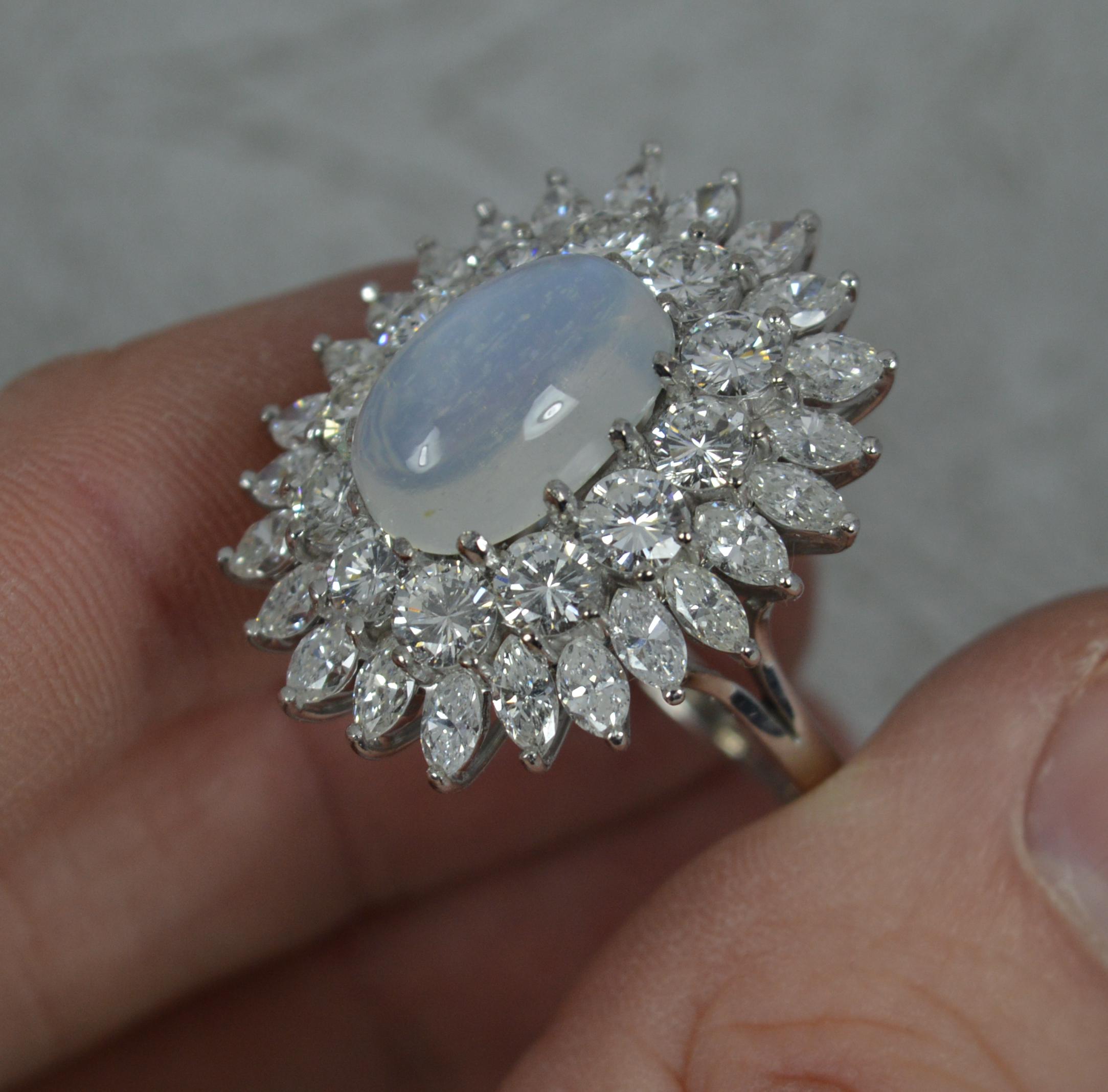 Stunning Moonstone and 5.00ct Diamond 18ct White Gold Cluster Cocktail Ring In Excellent Condition In St Helens, GB