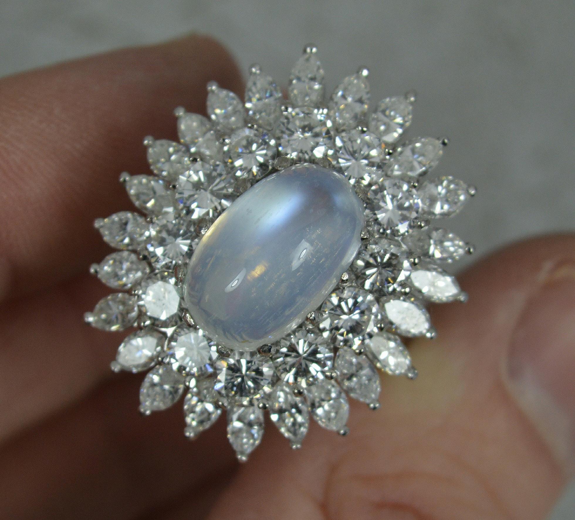 Women's Stunning Moonstone and 5.00ct Diamond 18ct White Gold Cluster Cocktail Ring For Sale