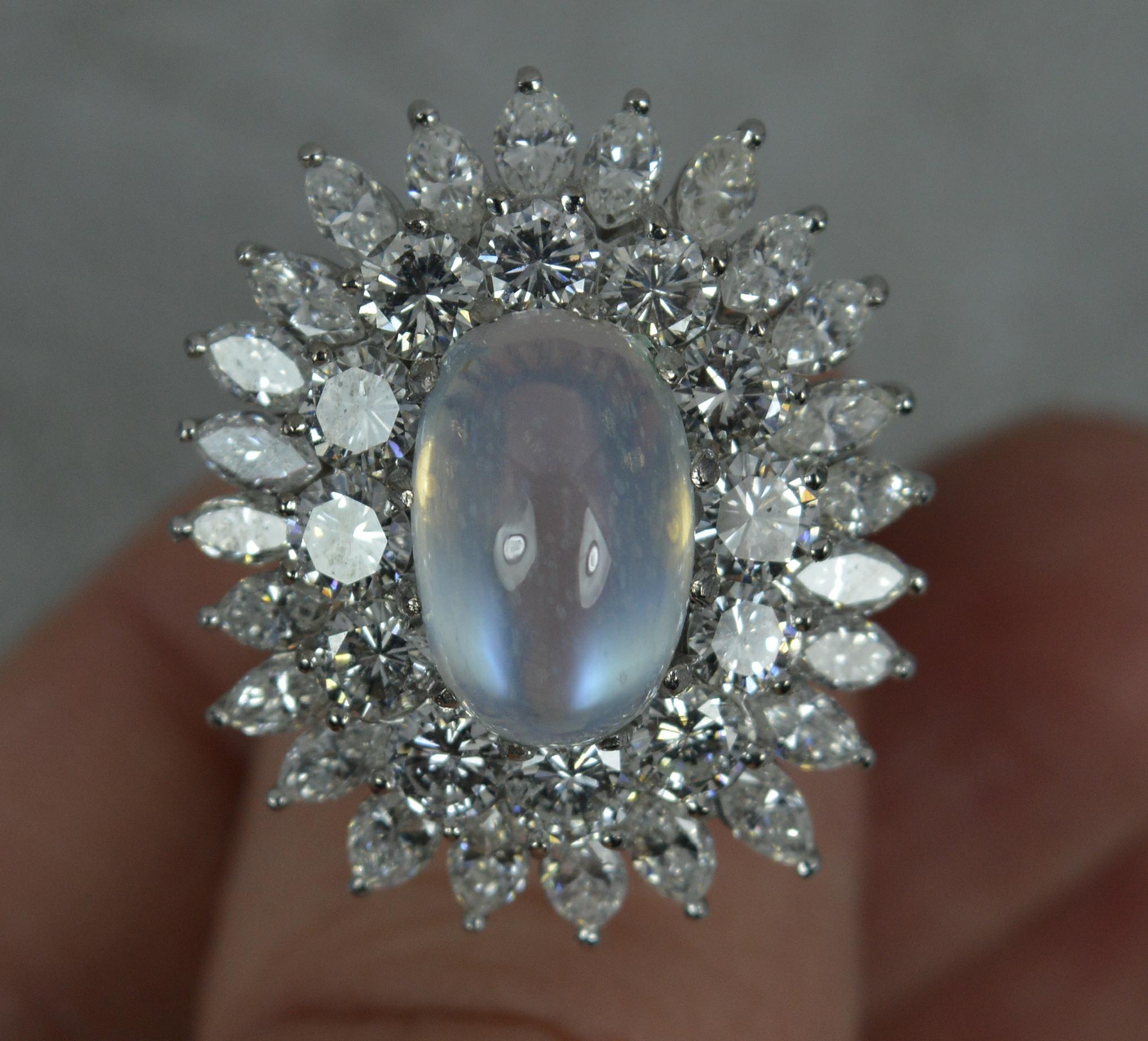 Stunning Moonstone and 5.00ct Diamond 18ct White Gold Cluster Cocktail Ring For Sale 1