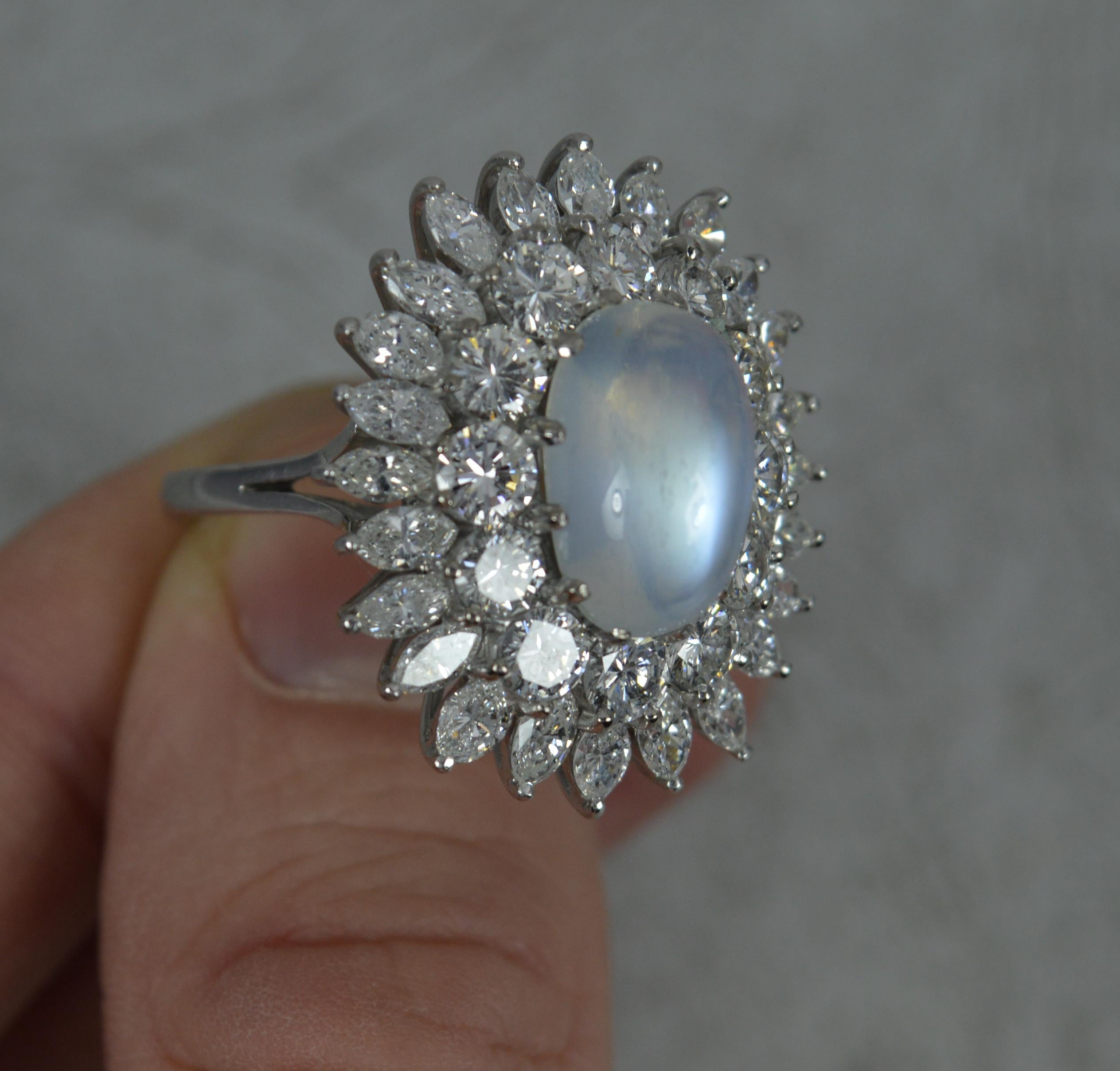 Stunning Moonstone and 5.00ct Diamond 18ct White Gold Cluster Cocktail Ring For Sale 2