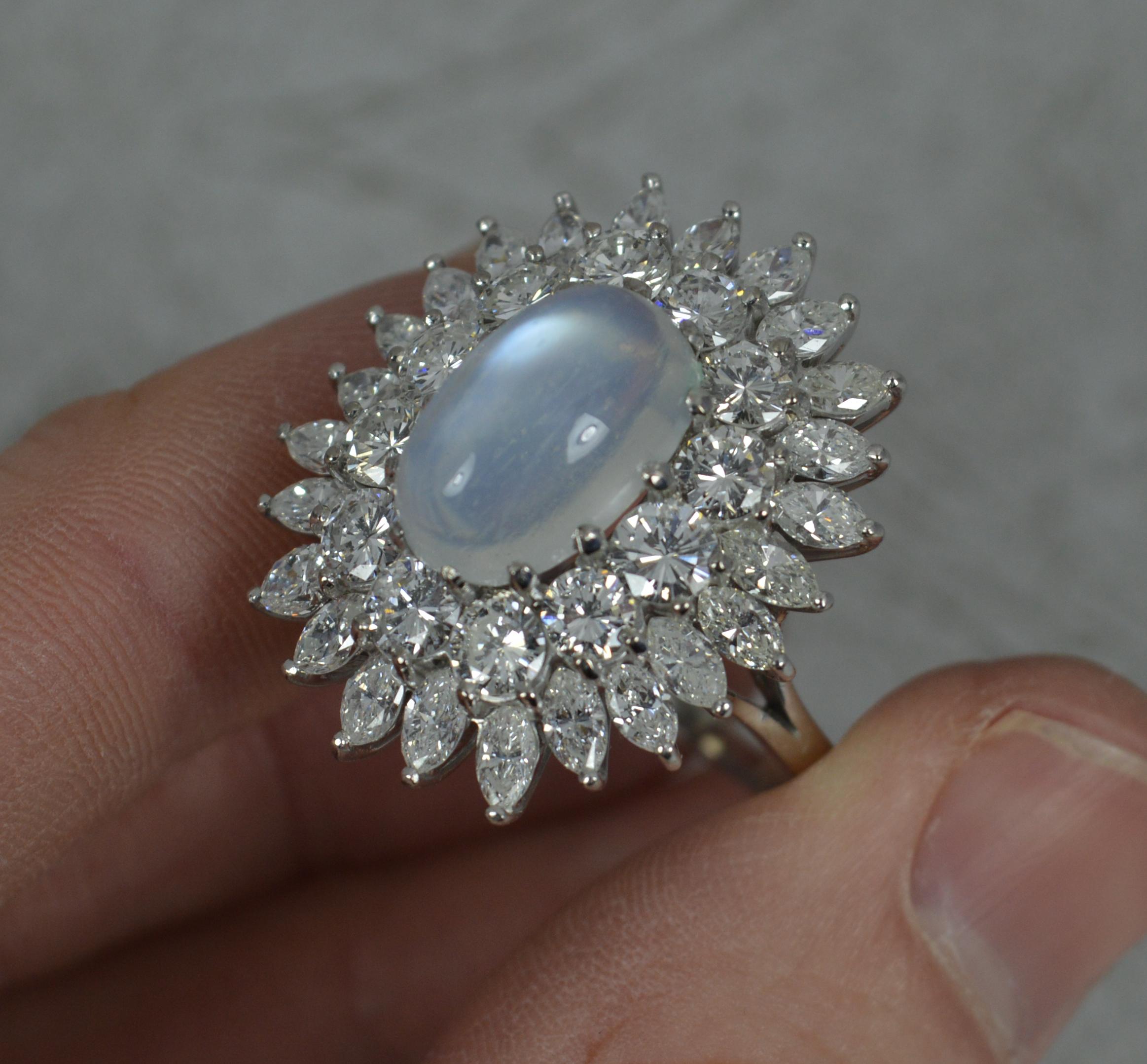 Stunning Moonstone and 5.00ct Diamond 18ct White Gold Cluster Cocktail Ring 3