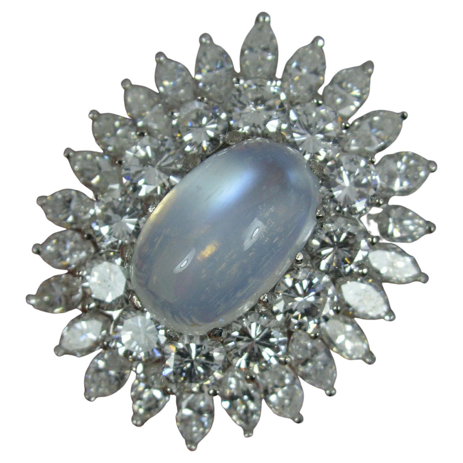 Stunning Moonstone and 5.00ct Diamond 18ct White Gold Cluster Cocktail Ring