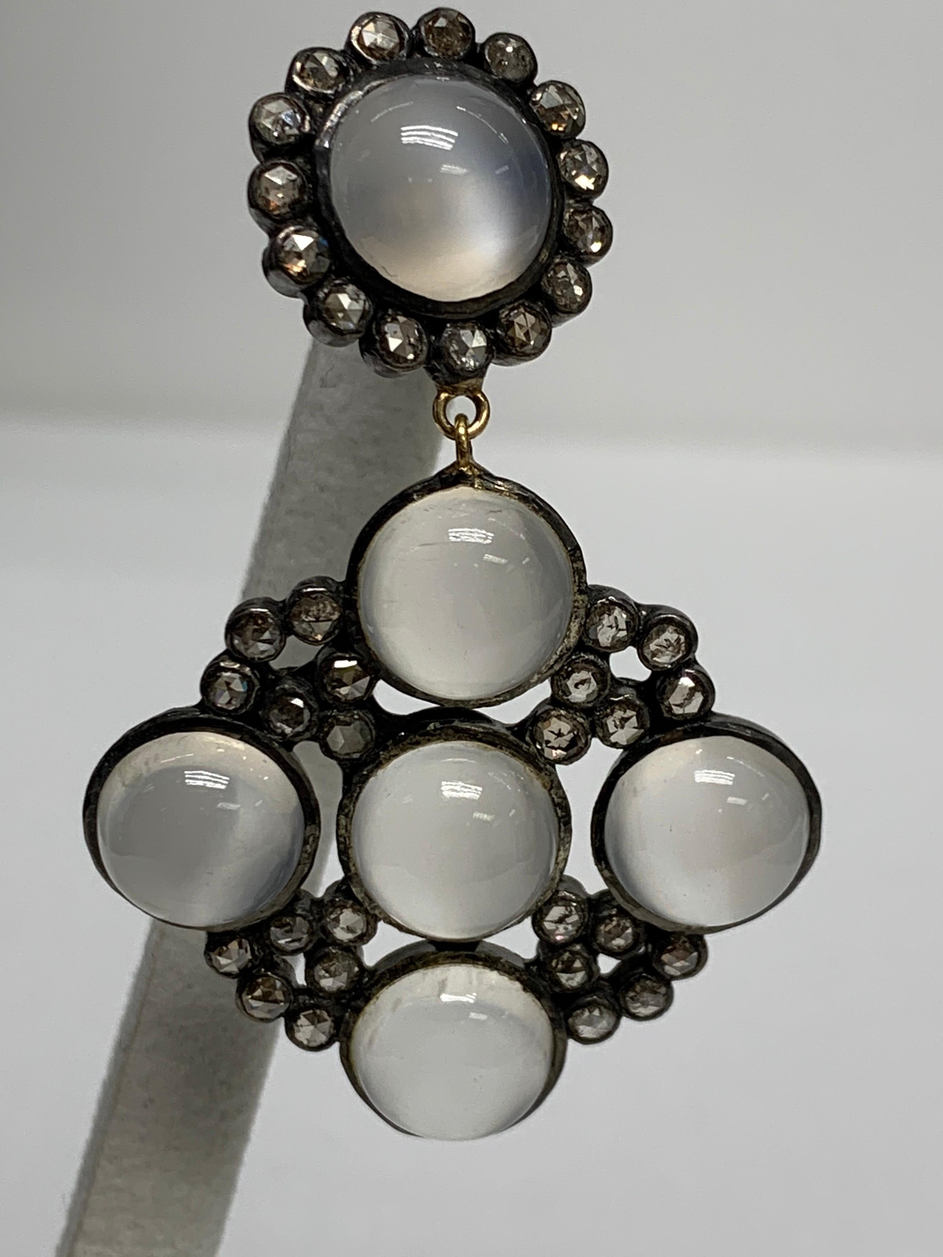 Art Nouveau  Moonstone, Champagne Diamond Earrings For Sale