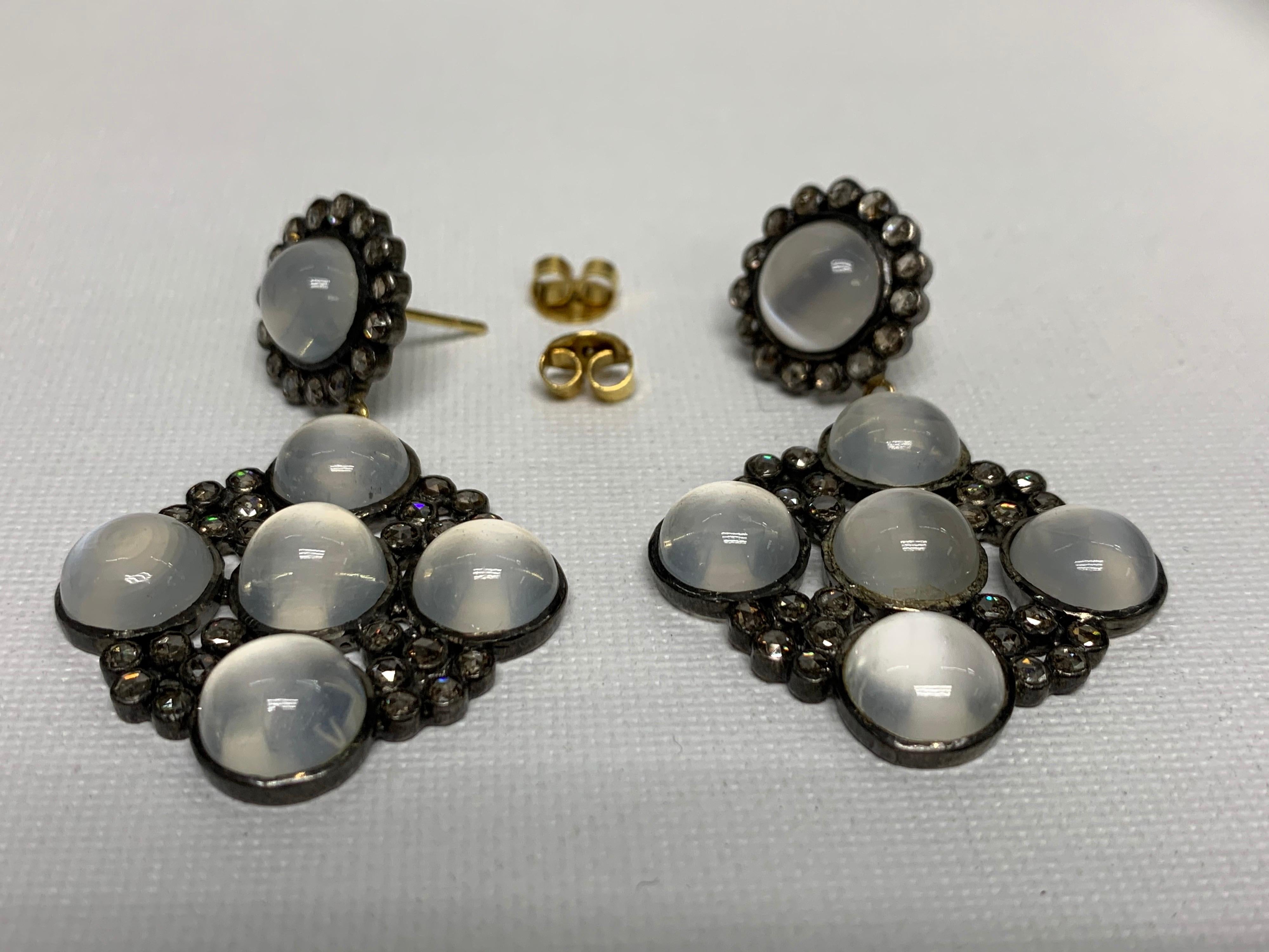 Round Cut  Moonstone, Champagne Diamond Earrings For Sale