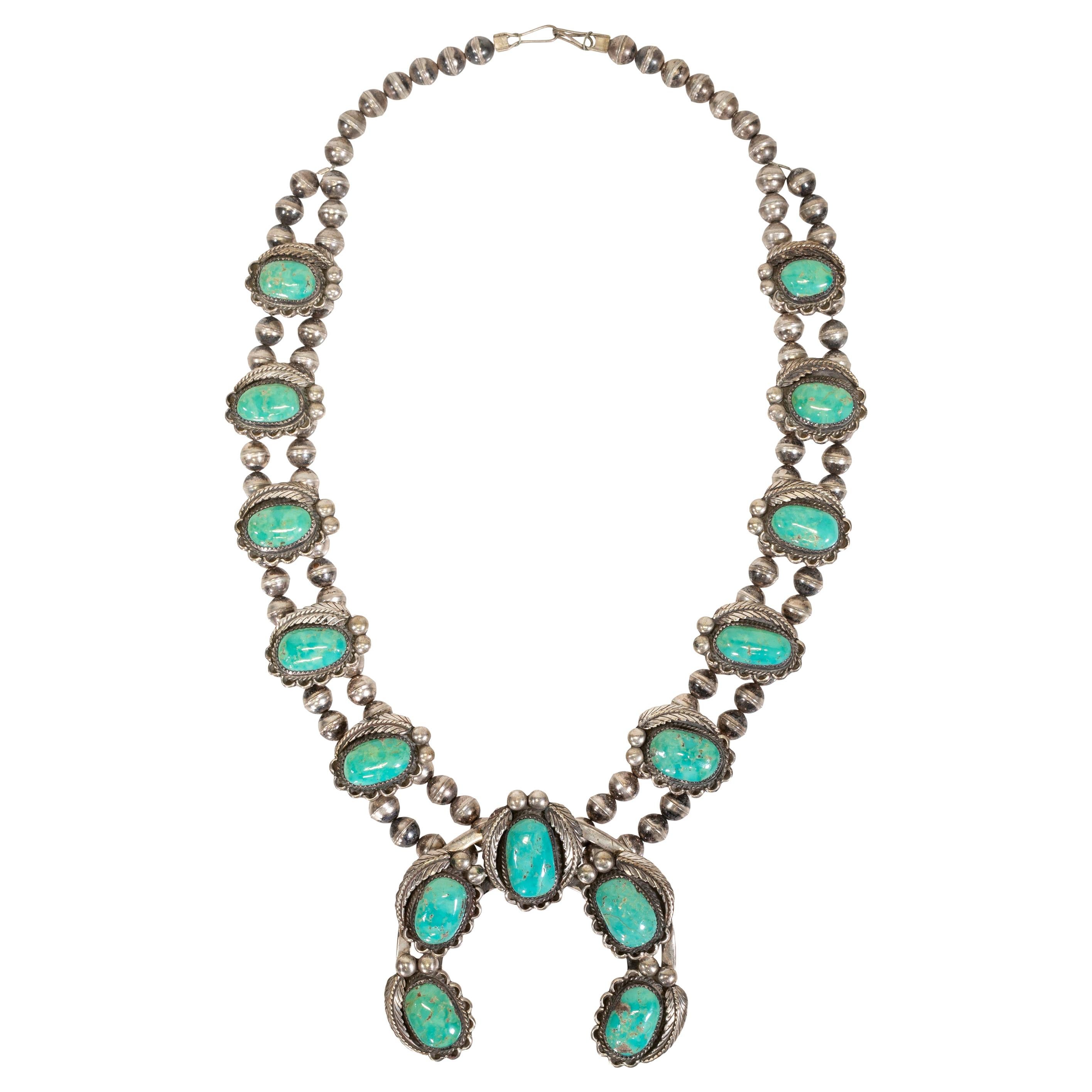 Sterling Silver Navajo Mother of Pearl Turquoise Necklace