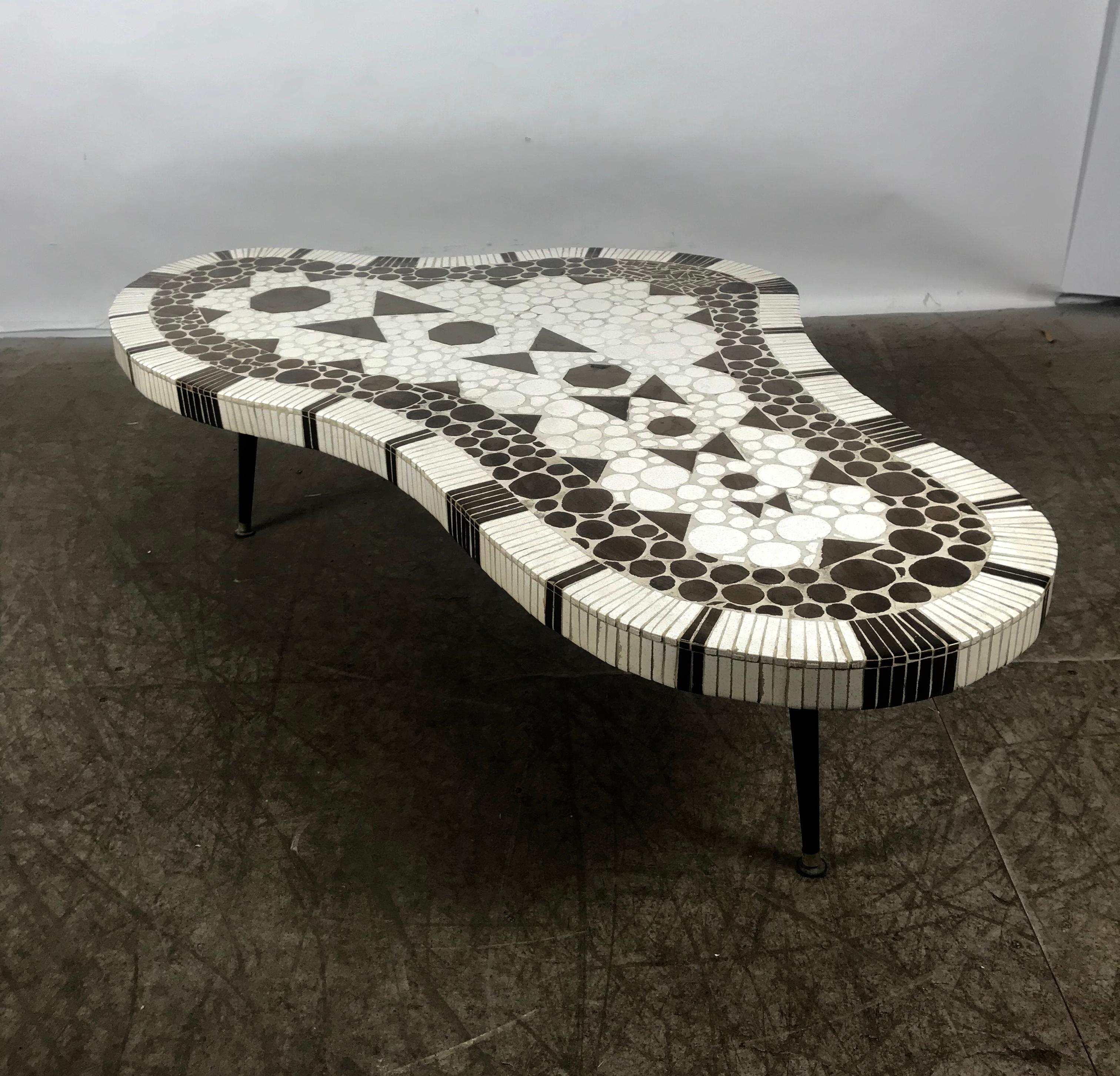 Hand-Crafted Stunning Mosaic Tile Amoeba Shape Cocktail Table, Richard Hohenberg
