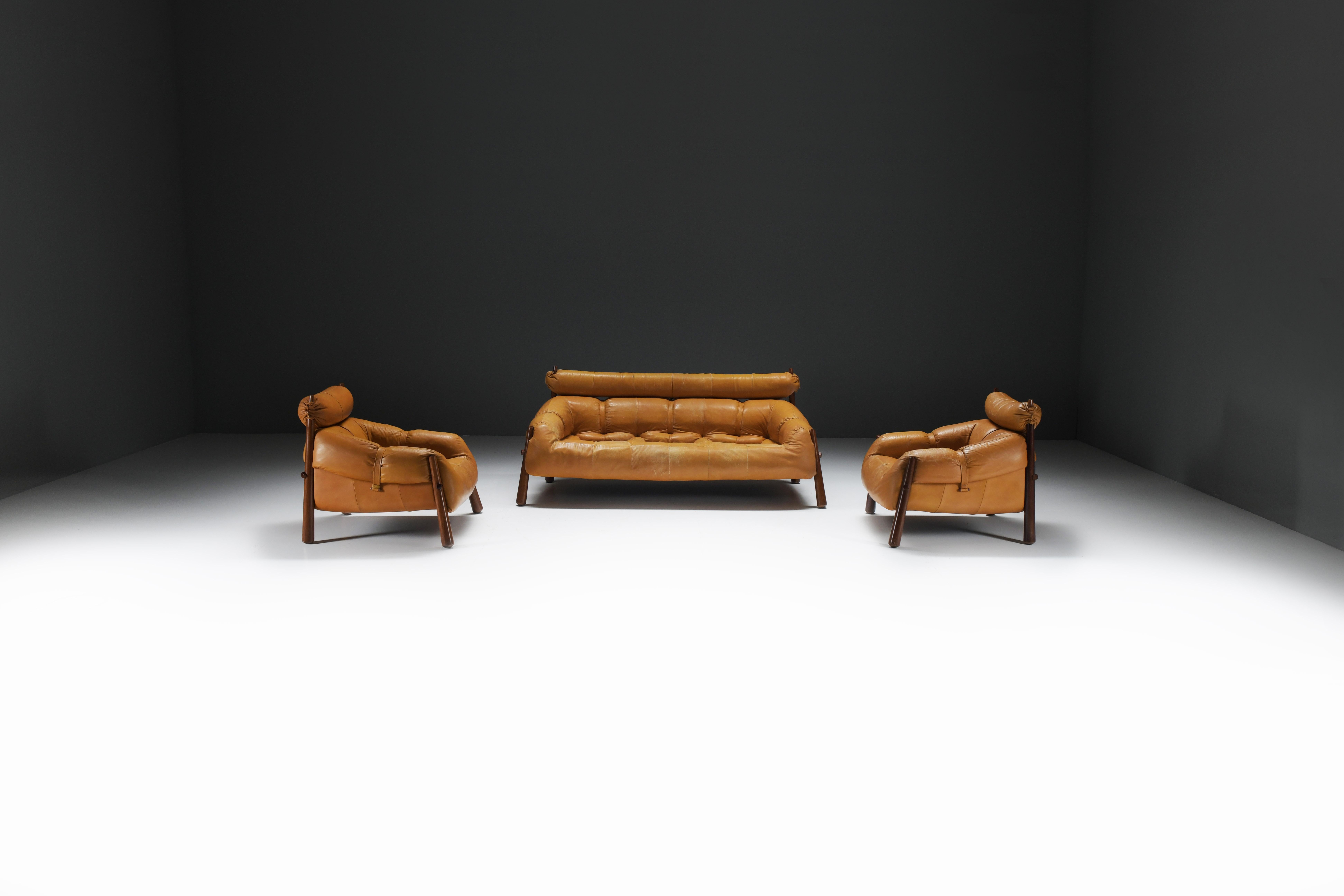 20th Century Stunning MP-81 lounge set in cognac leather by Percival Lafer for Lafer S.A.