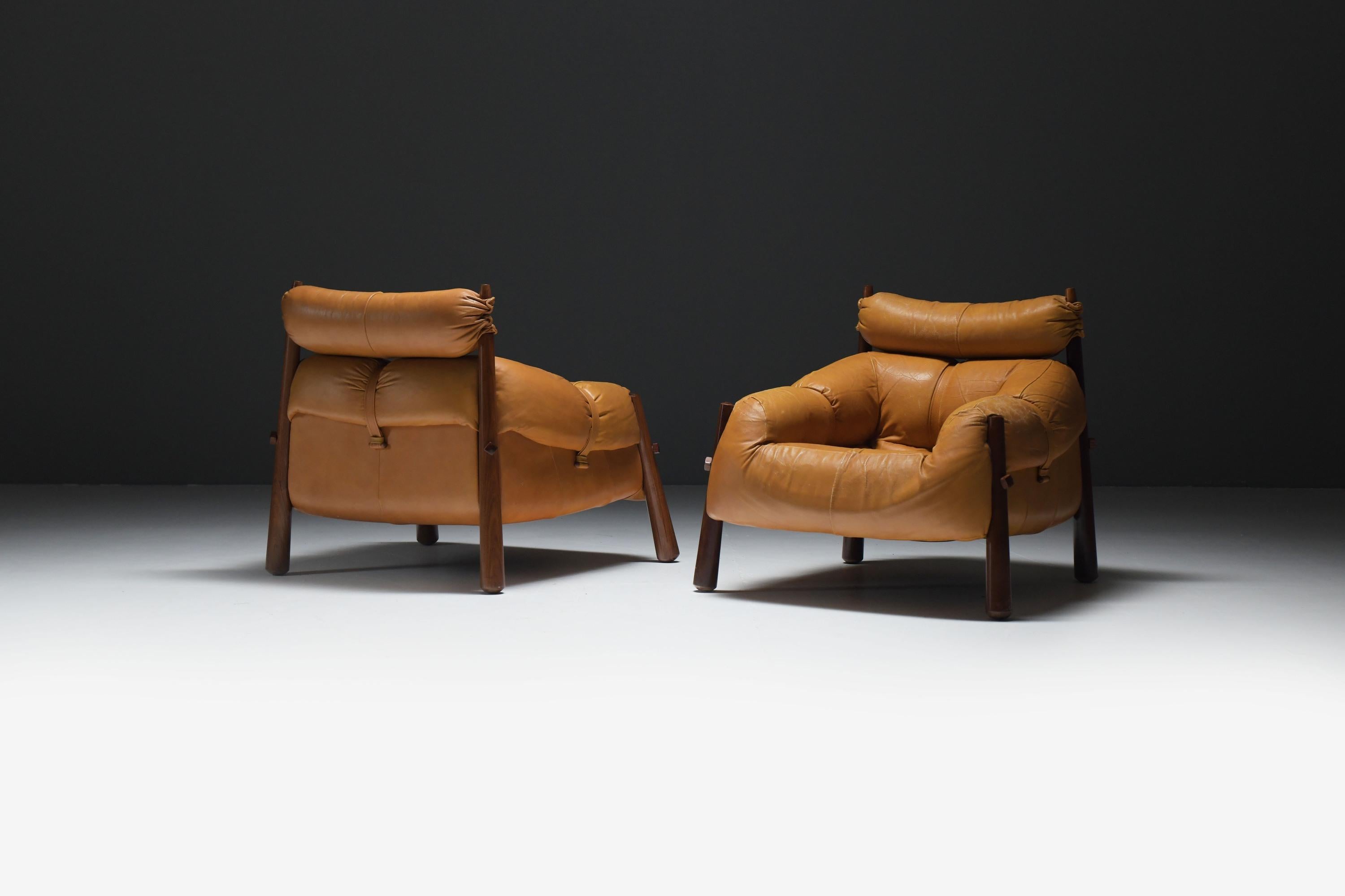Leather Stunning MP-81 lounge set in cognac leather by Percival Lafer for Lafer S.A.
