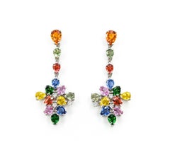 Stunning Multi-Color Sapphire Drop Earrings in White Gold