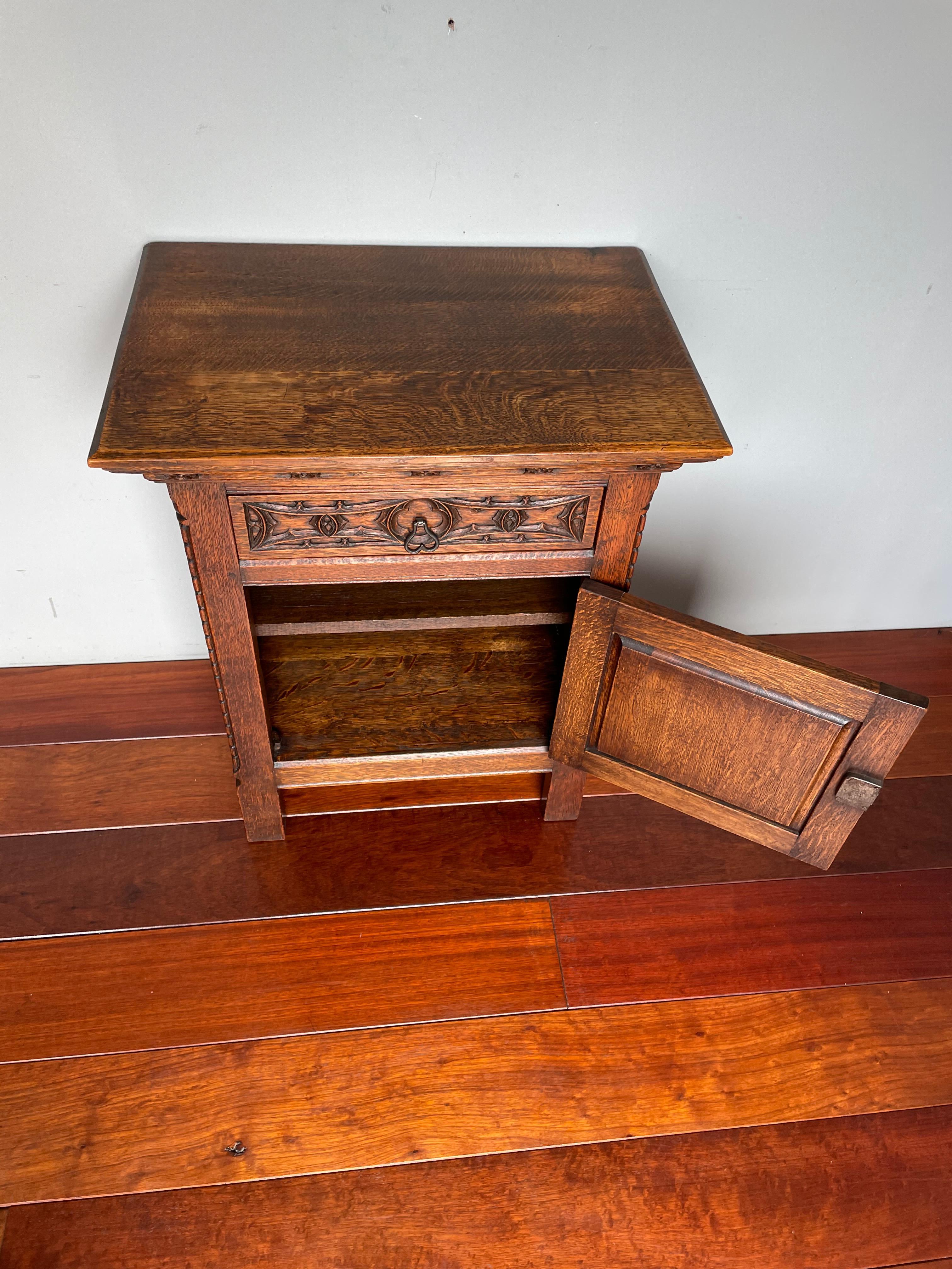 Wrought Iron Stunning Multi Purpose Gothic Revival Hand Carved Tiger Oak Cabinet 1920s & Mint