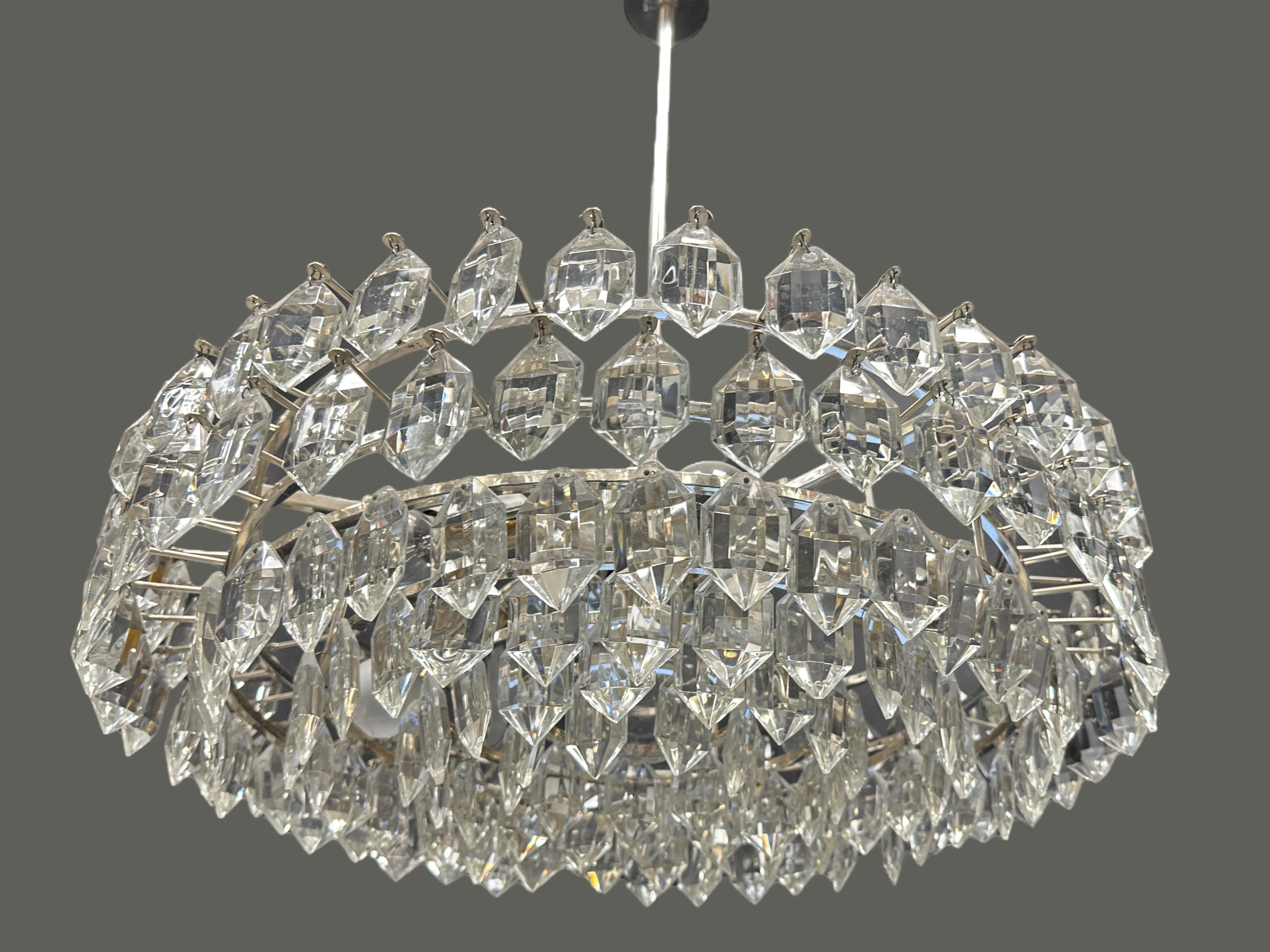 Mid-20th Century Stunning Multi Tiered Crystal Glass Bakalowits Chandelier, Austria, 1960s For Sale