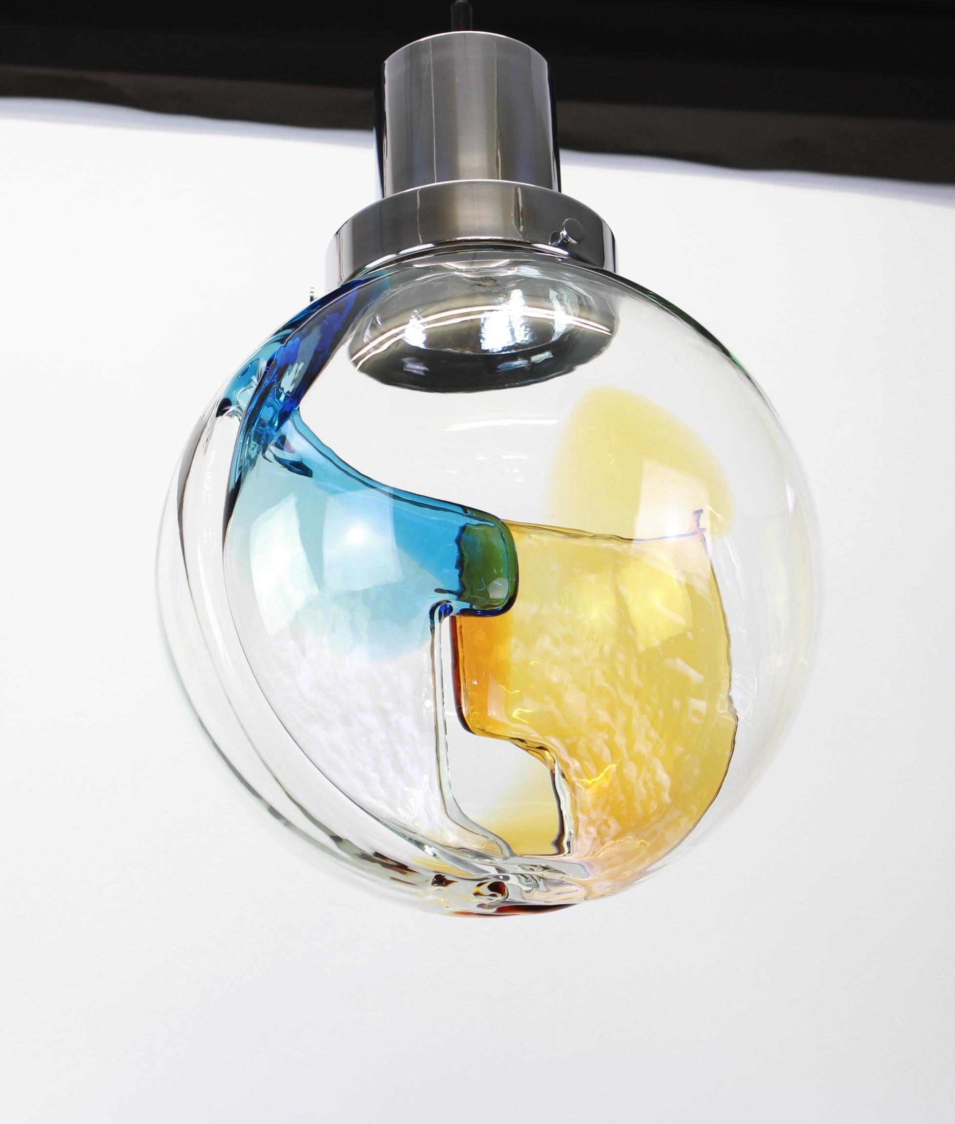 Stunning Murano Ball Pendant Light by Kaiser, Germany, 1970s In Good Condition In Aachen, NRW