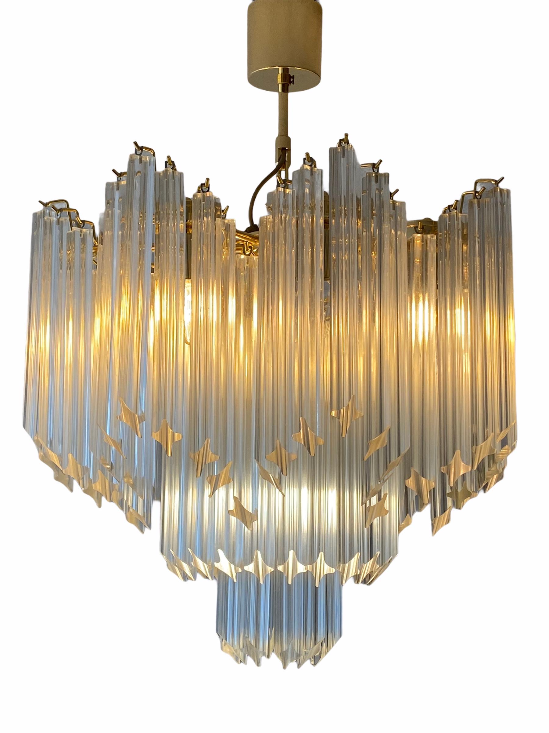Hand-Crafted Stunning Murano Chandelier Transparent Quadriedri Prism, Vintage, Italy, 1980s