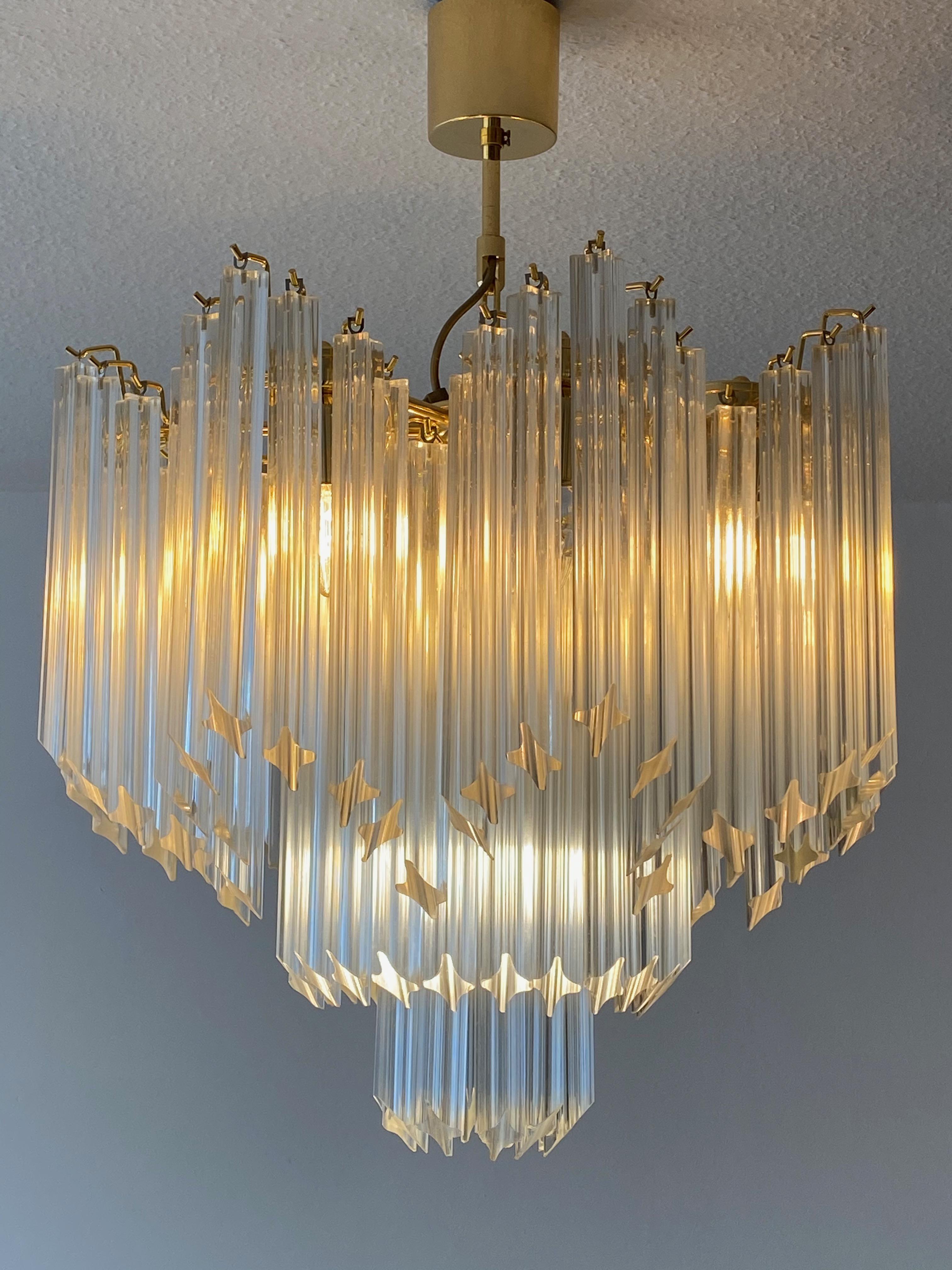 Stunning Murano Chandelier Transparent Quadriedri Prism, Vintage, Italy, 1980s In Good Condition In Nuernberg, DE