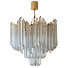 Stunning Murano Chandelier Transparent Quadriedri Prism, Vintage, Italy, 1980s