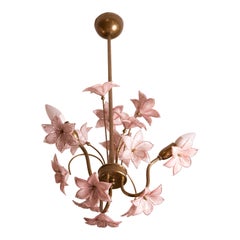 Stunning Murano Chandelier with Pink Flowers, 1980s