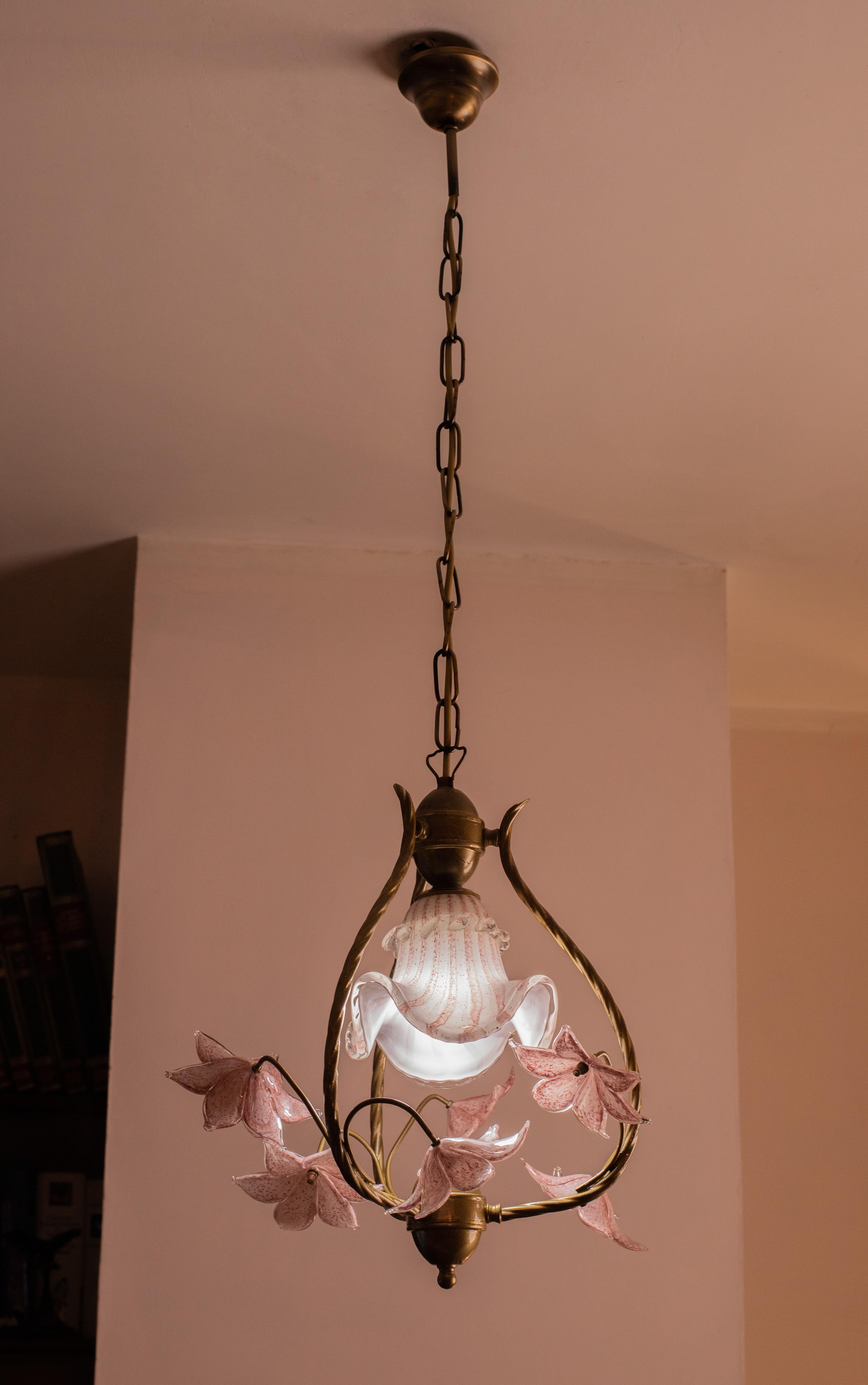 Late 20th Century Stunning Murano Chandelier with Pink Flowers, 1980s