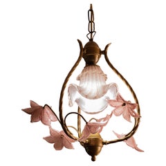 Stunning Murano Chandelier with Pink Flowers,1980s