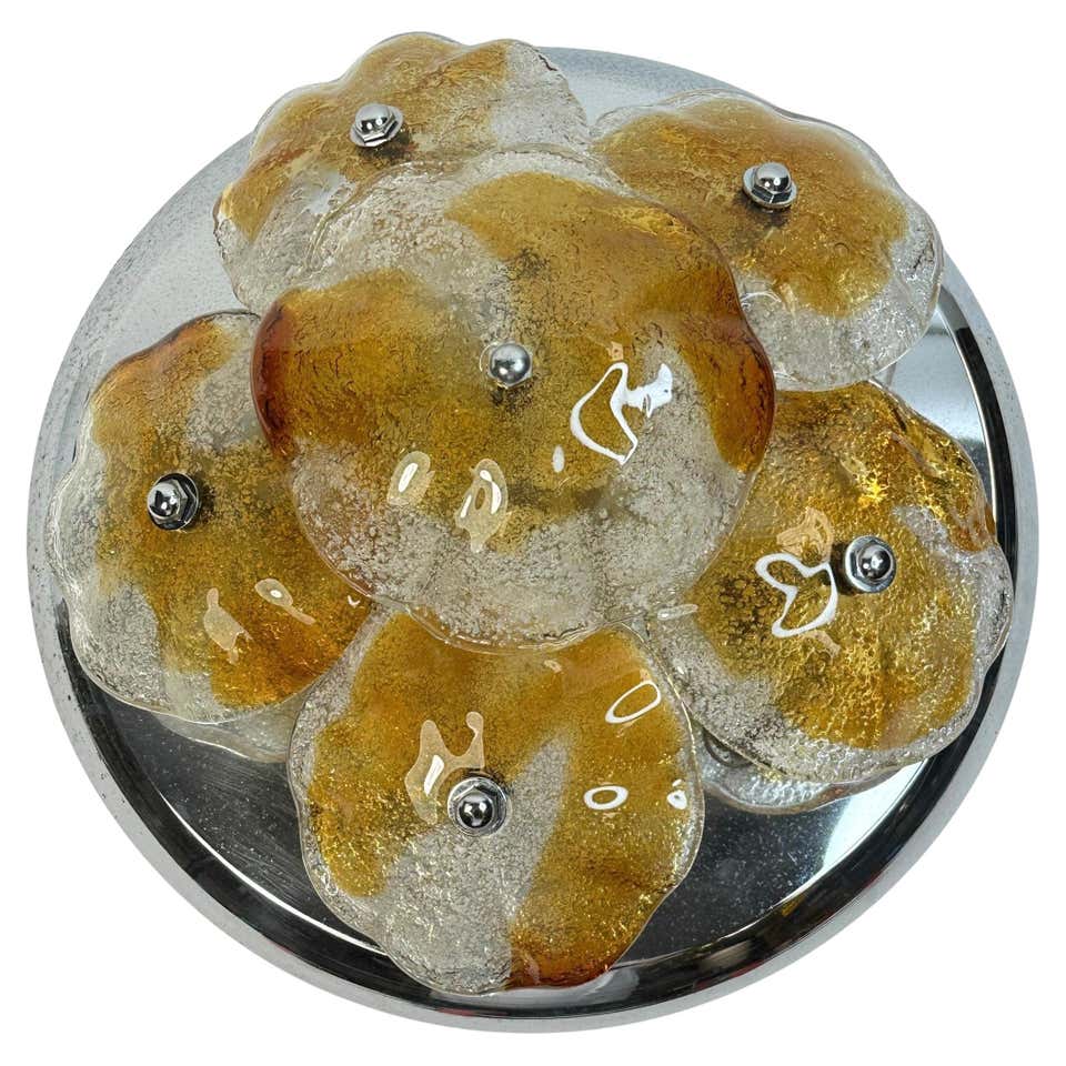 Exemplary Mazzega Murano Textured Clear and Amber Glass Disc Flush ...