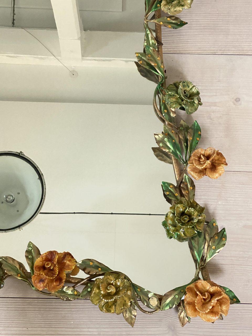 Stunning Murano Floral Framed Mirror, 1970s In Good Condition In Copenhagen K, DK