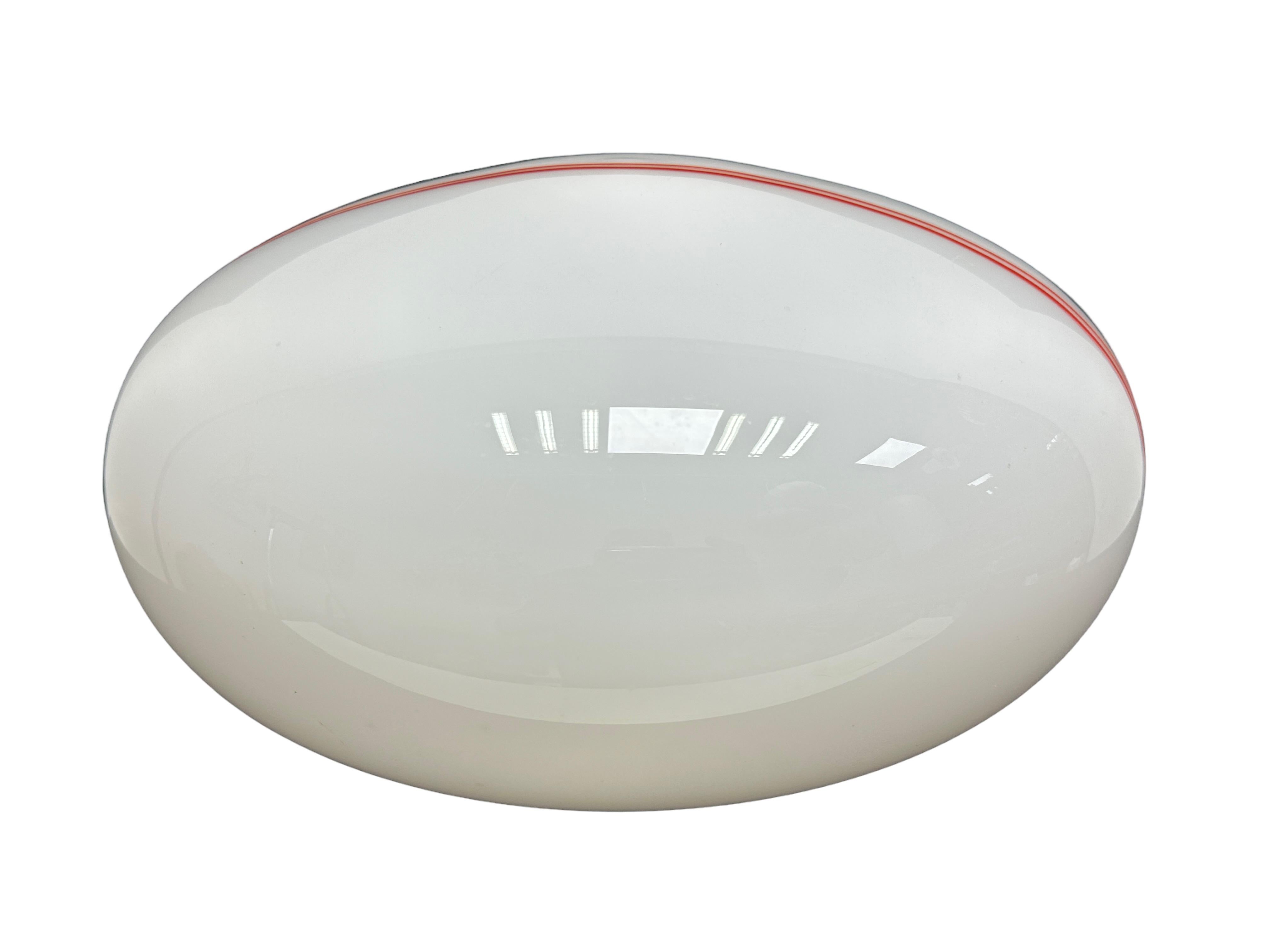 Mid-Century Modern Stunning Murano Flush Mount Light Milk Glass, Nickel Aluminum Base, 1980s, Italy For Sale