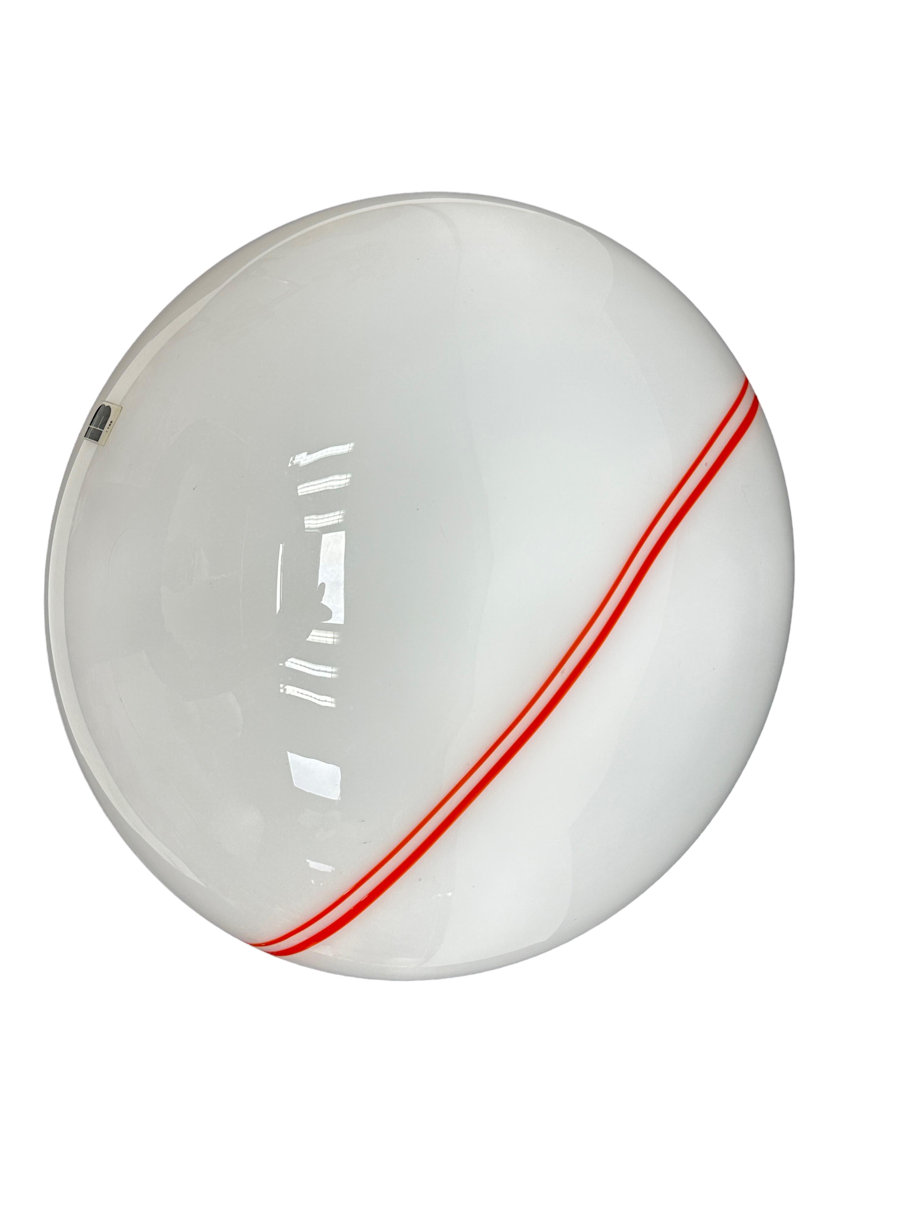 Stunning Murano Flush Mount Light Milk Glass, Nickel Aluminum Base, 1980s, Italy For Sale 2