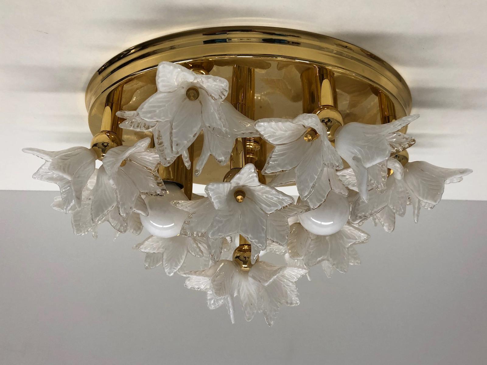 Stunning Murano Glass and Gold-Plated Flush Mount Vintage, Italy, 1980s 1