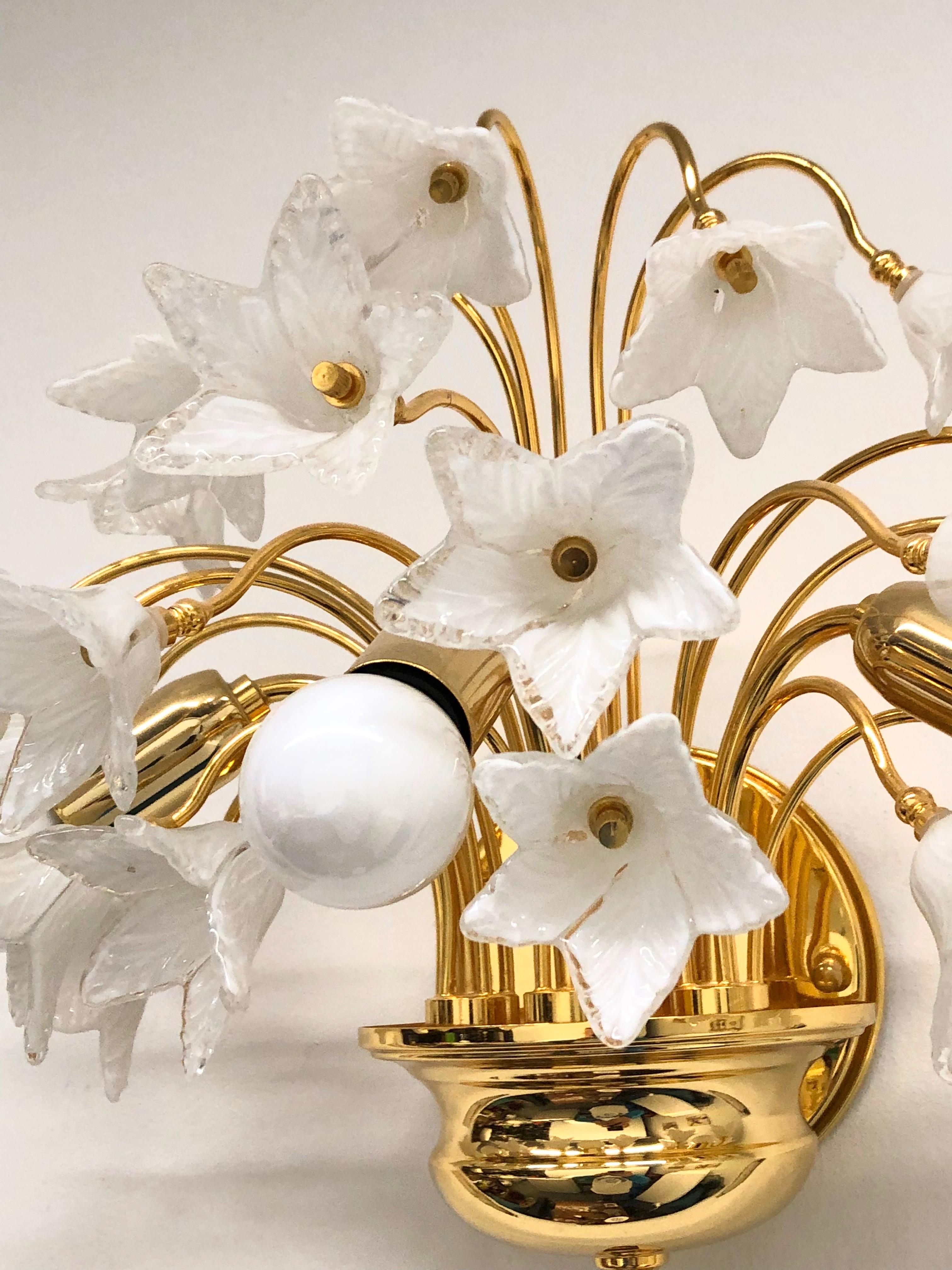 Late 20th Century Stunning Murano Glass and Gold-Plated Sconce Wall Lamp Vintage, Italy, 1980s For Sale