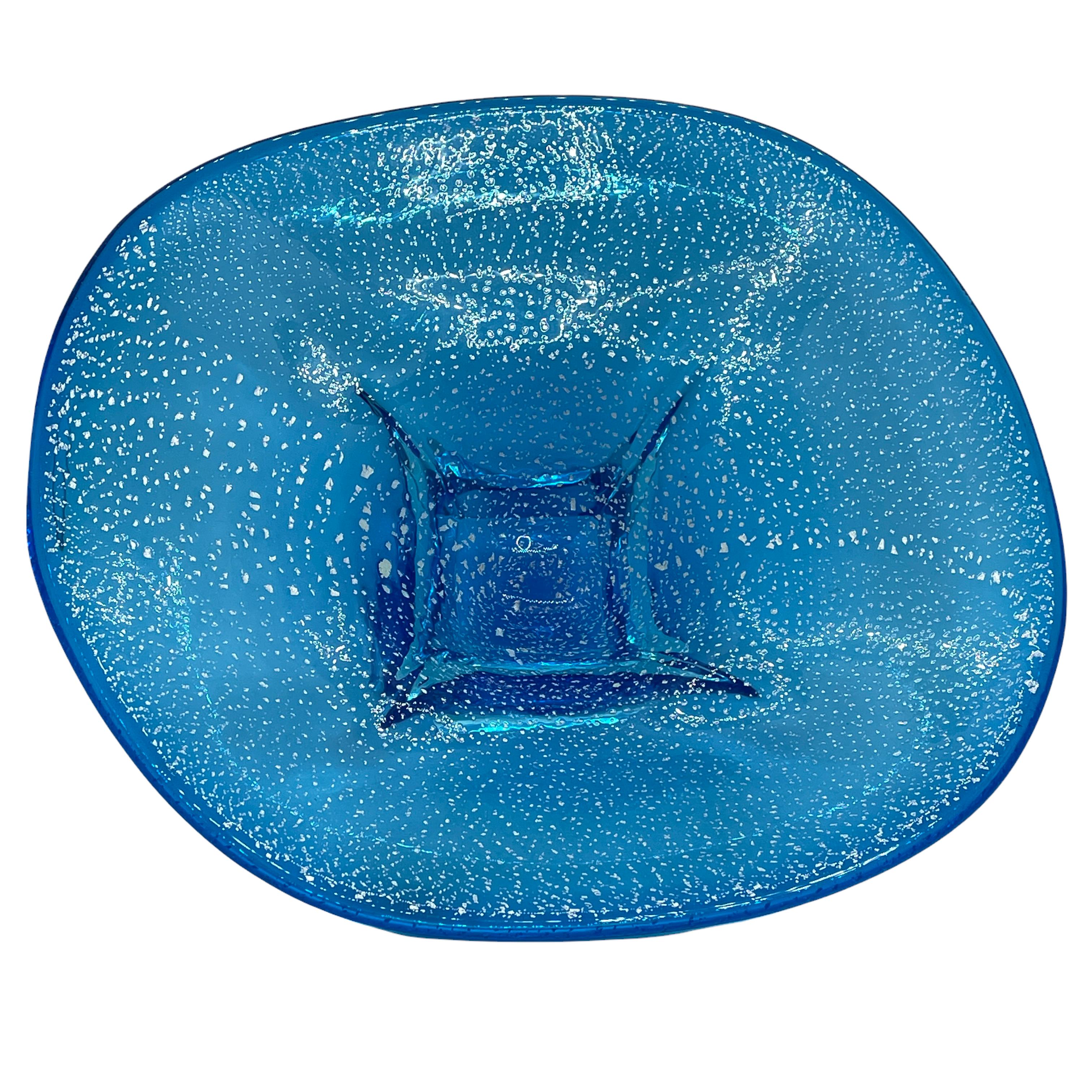 Verre d'art Superbe bol attrape-tout en verre de Murano bleu et transparent, vintage, Italie, années 1980 en vente