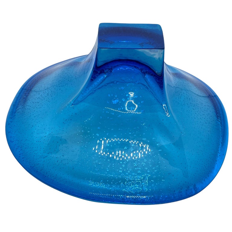 Stunning Murano Glass Bowl Catchall Blue and Clear, Vintage, Italy, 1980s For Sale 1