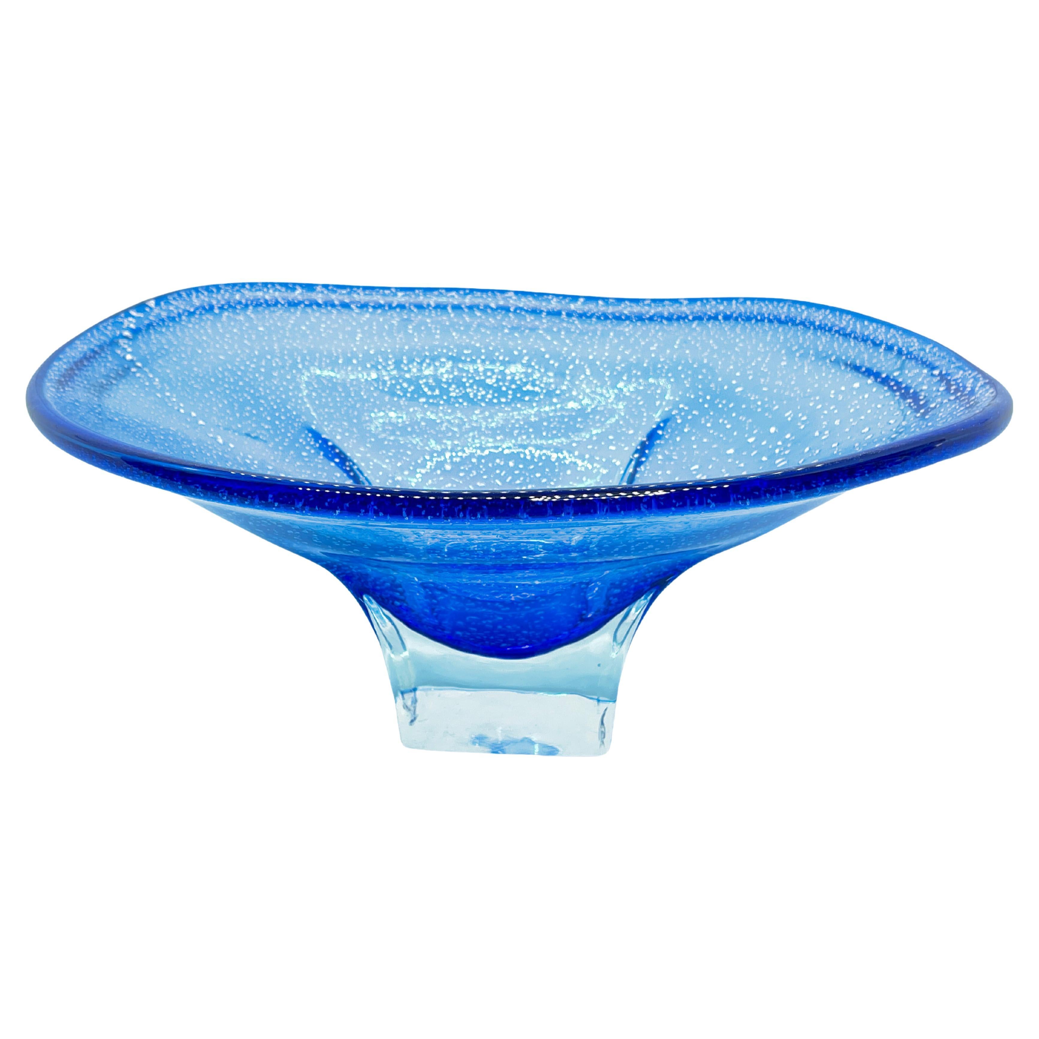 Stunning Murano Glass Bowl Catchall Blue and Clear, Vintage, Italy, 1980s